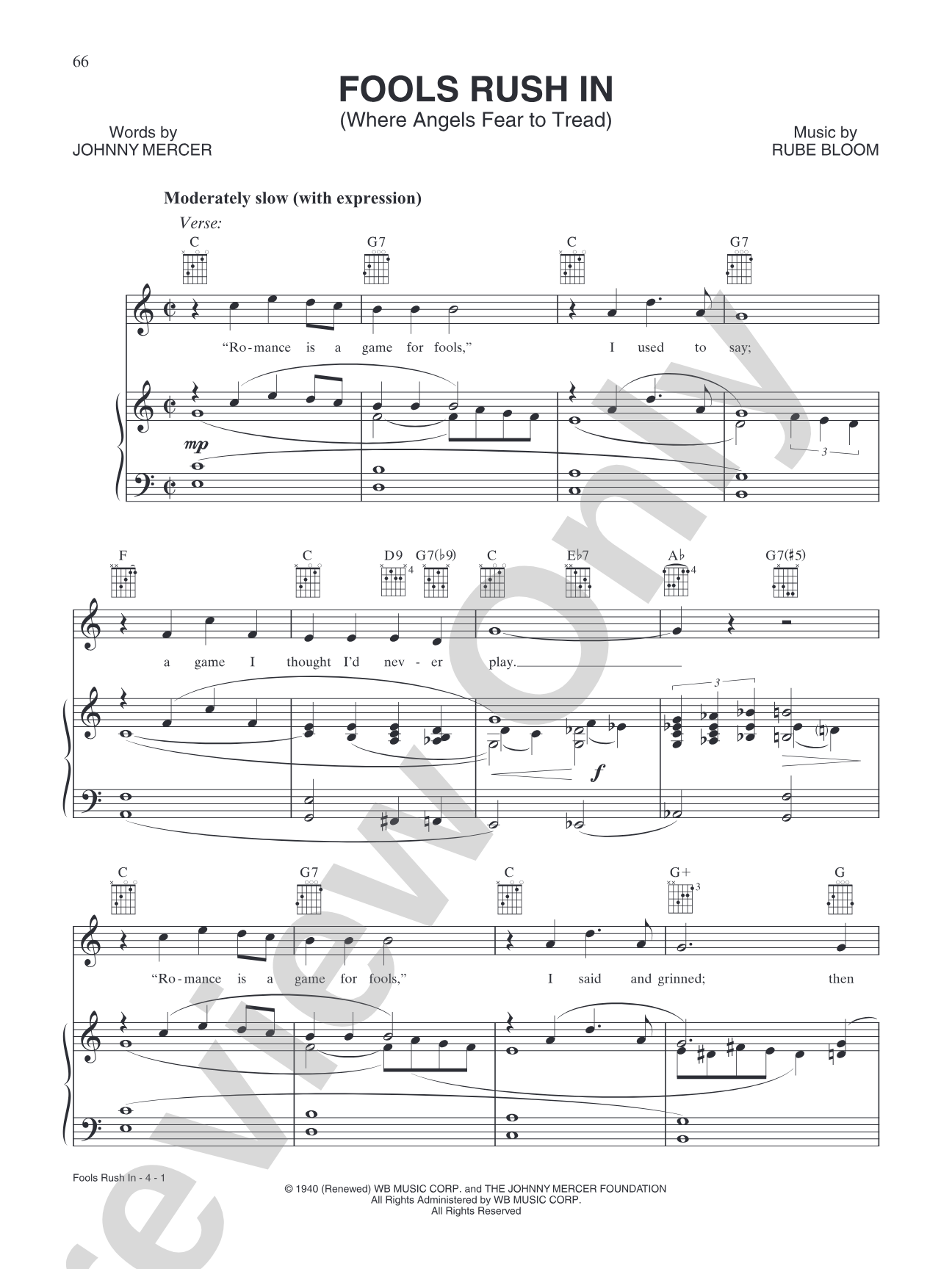 Fools Rush In (Where Angels Fear to Tread): Piano/Vocal/Chords
