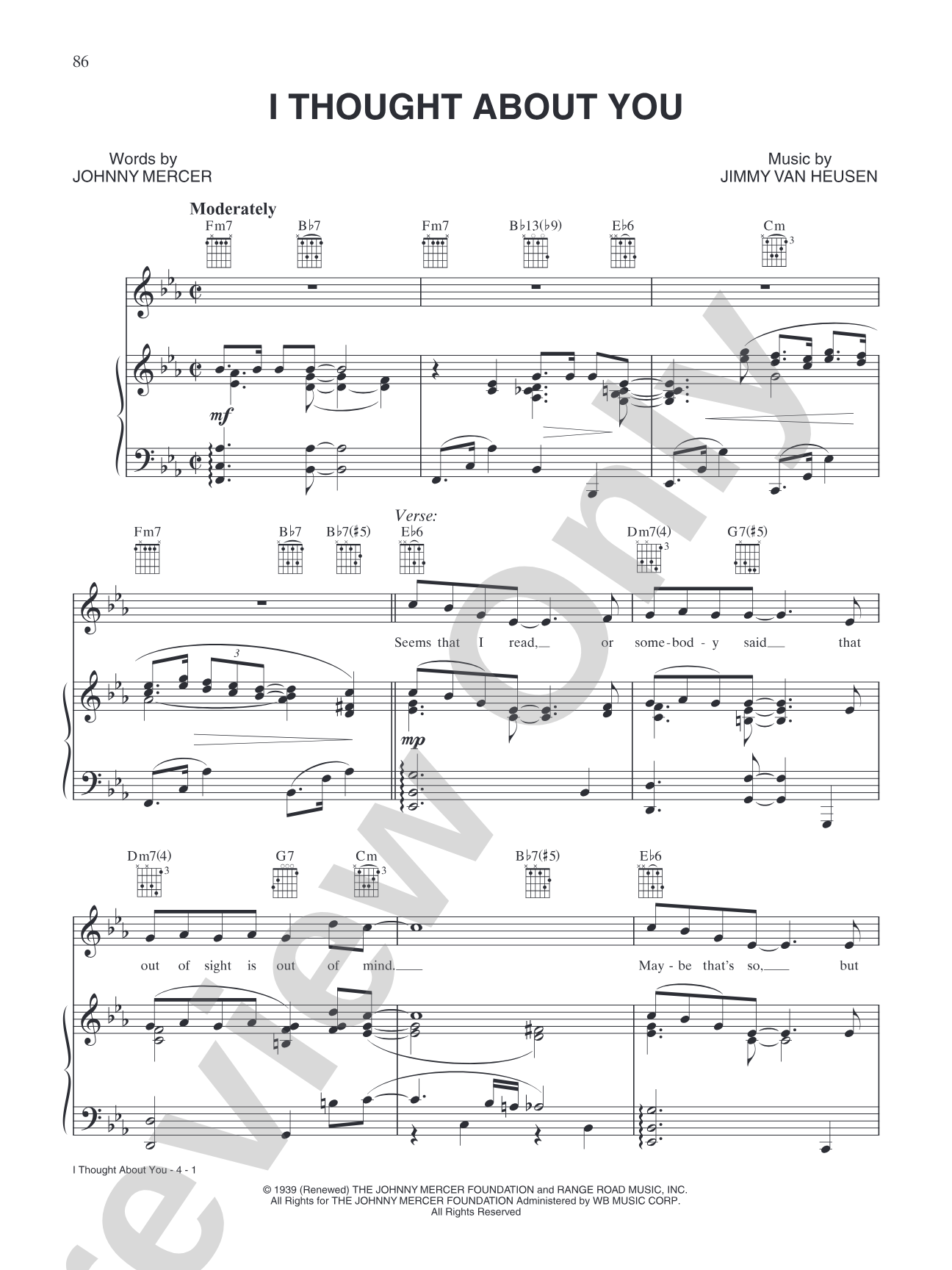 I Though About You: Piano/Vocal/Chords
