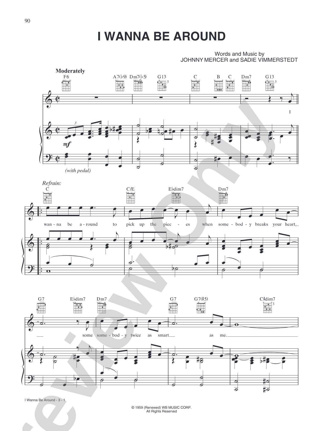 I Wanna Be Around: Piano/Vocal/Chords