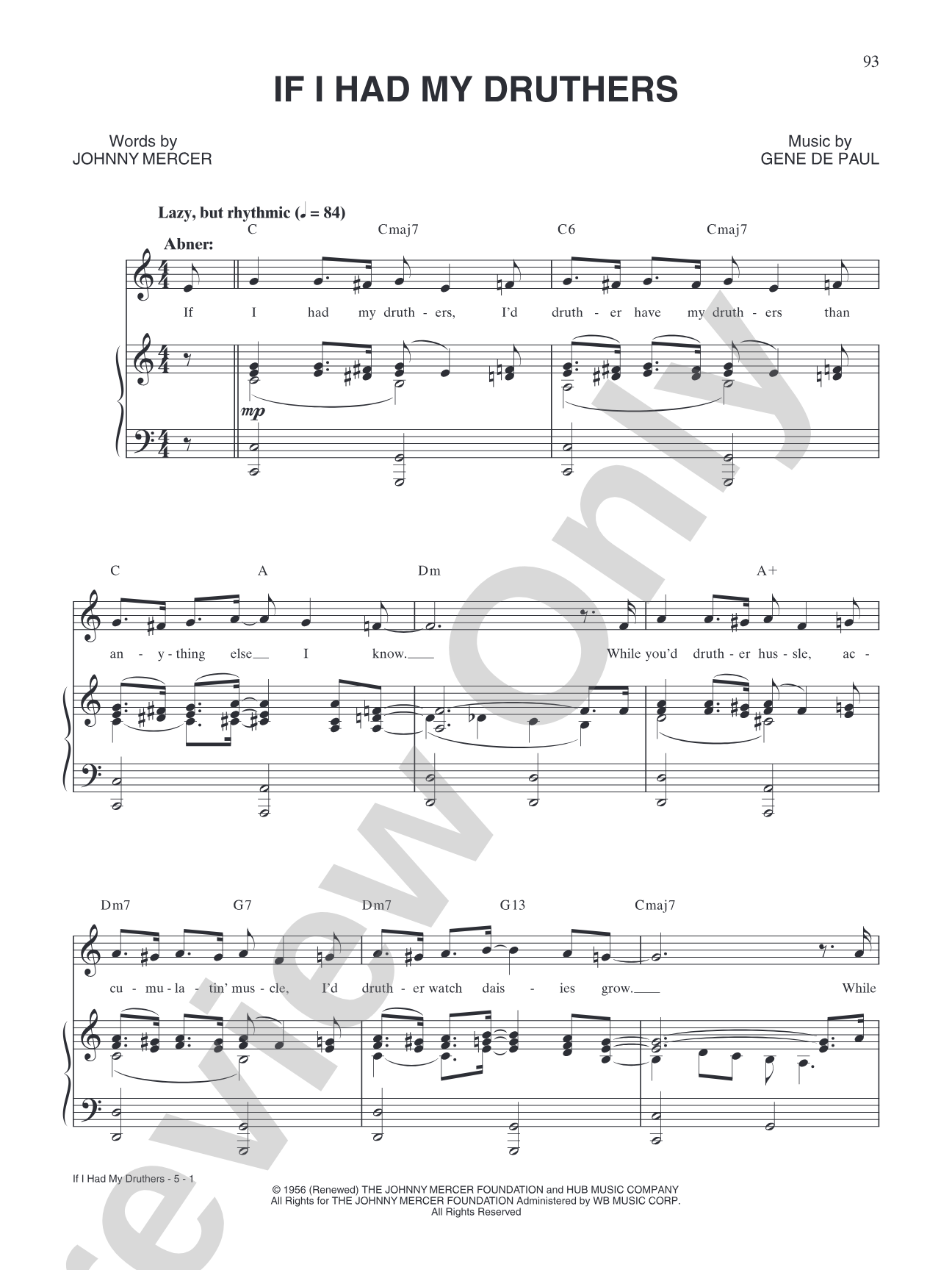 If I Had My Druthers (from "Li'l Abner"): Piano/Vocal/Chords