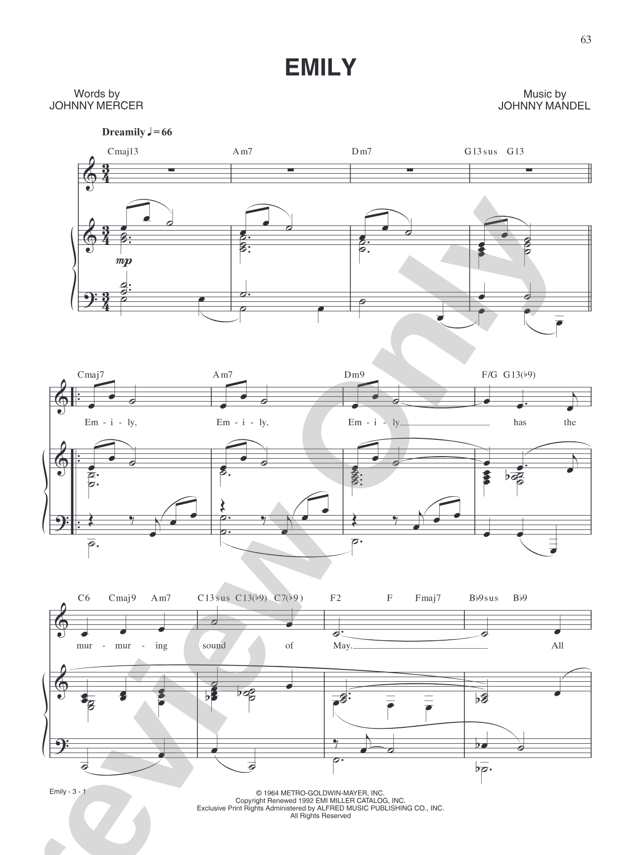 Emily: Piano/Vocal/Chords