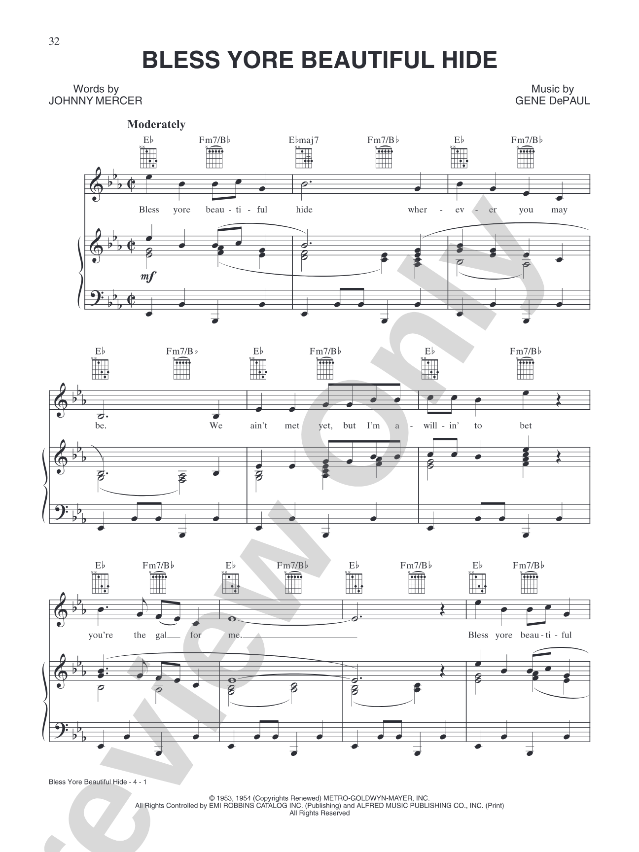 Bless Yore Beautiful Hide (from "Seven Brides for Seven Brothers"): Piano/Vocal/Chords