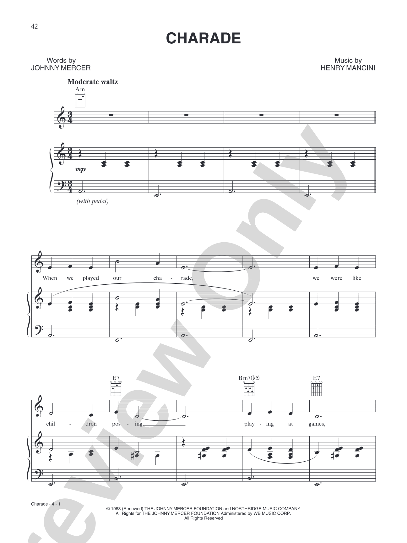 Charade (from "Charade"): Piano/Vocal/Chords