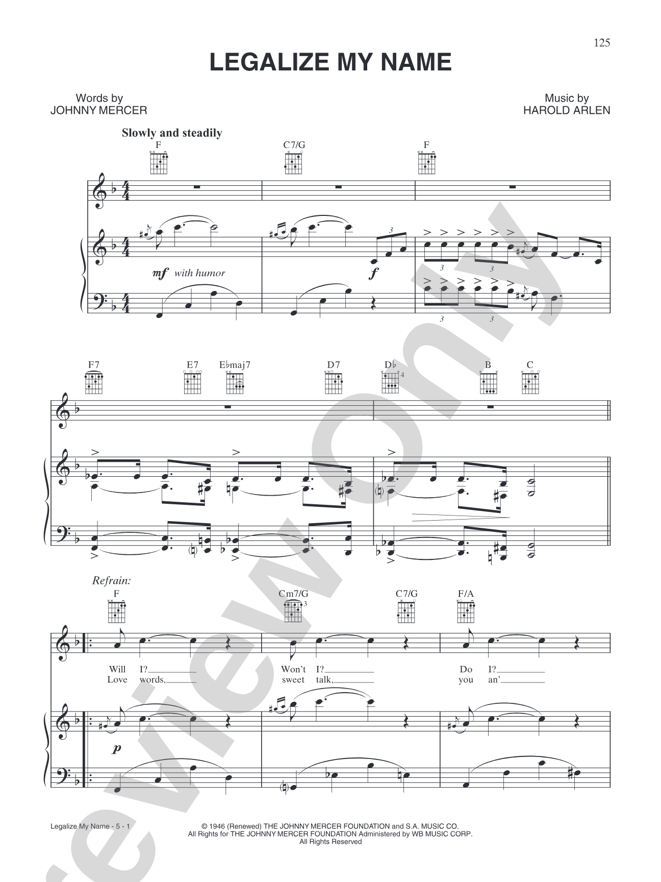 Legalize My Name: Piano/Vocal/Chords