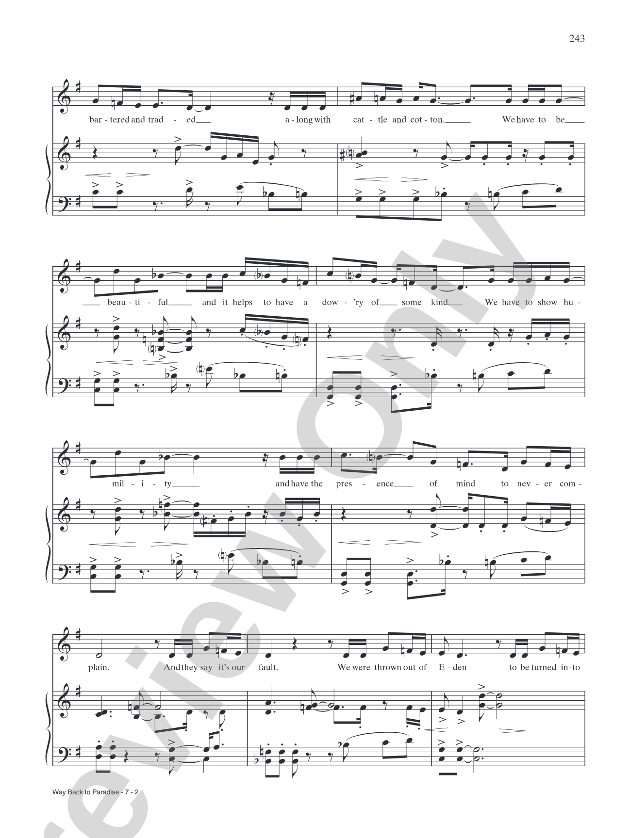 Way Back to Paradise (from "Marie Christine"): Piano/Vocal/Chords