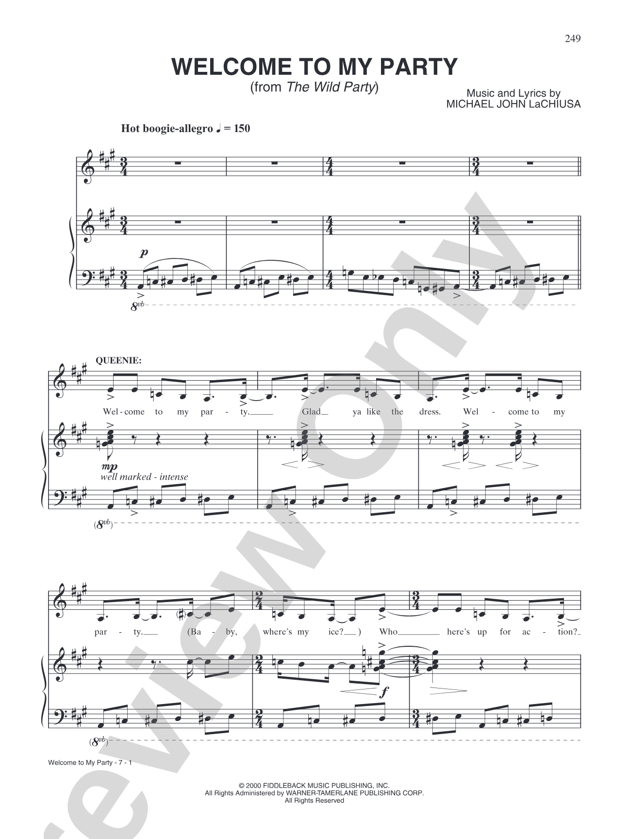 Welcome to My Party (from "The Wild Party"): Piano/Vocal/Chords