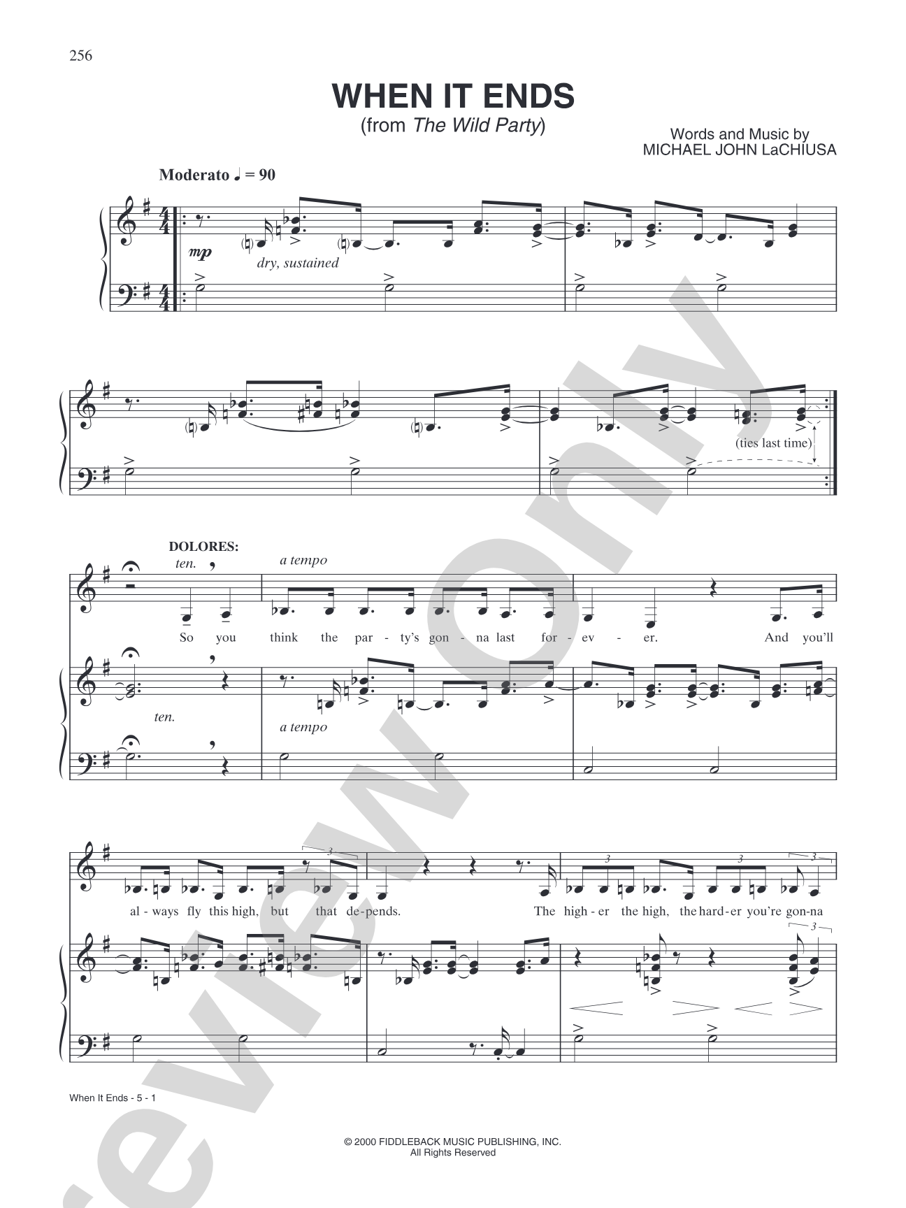 When It Ends (from "The Wild Party"): Piano/Vocal/Chords