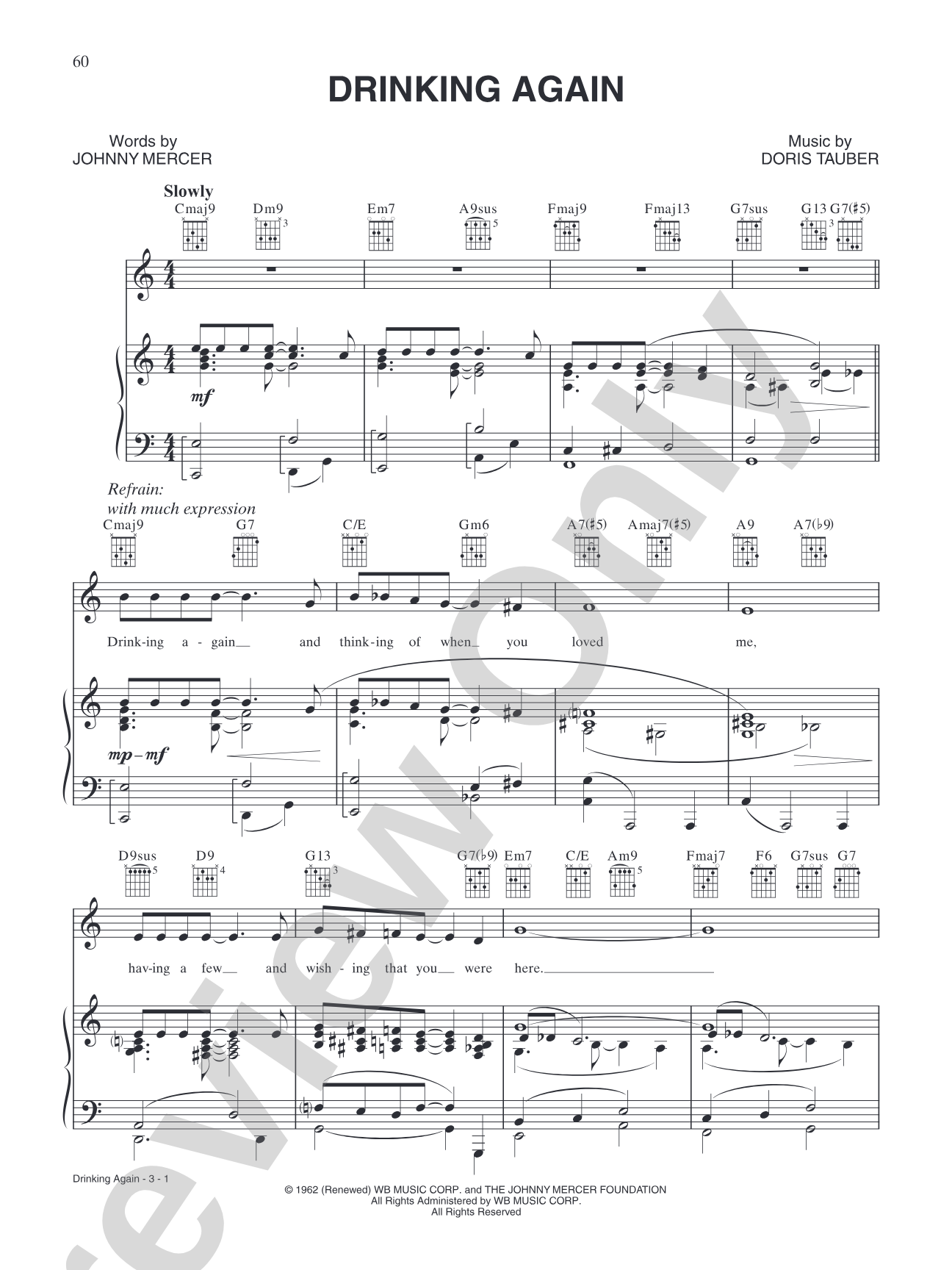 Drinking Again: Piano/Vocal/Chords