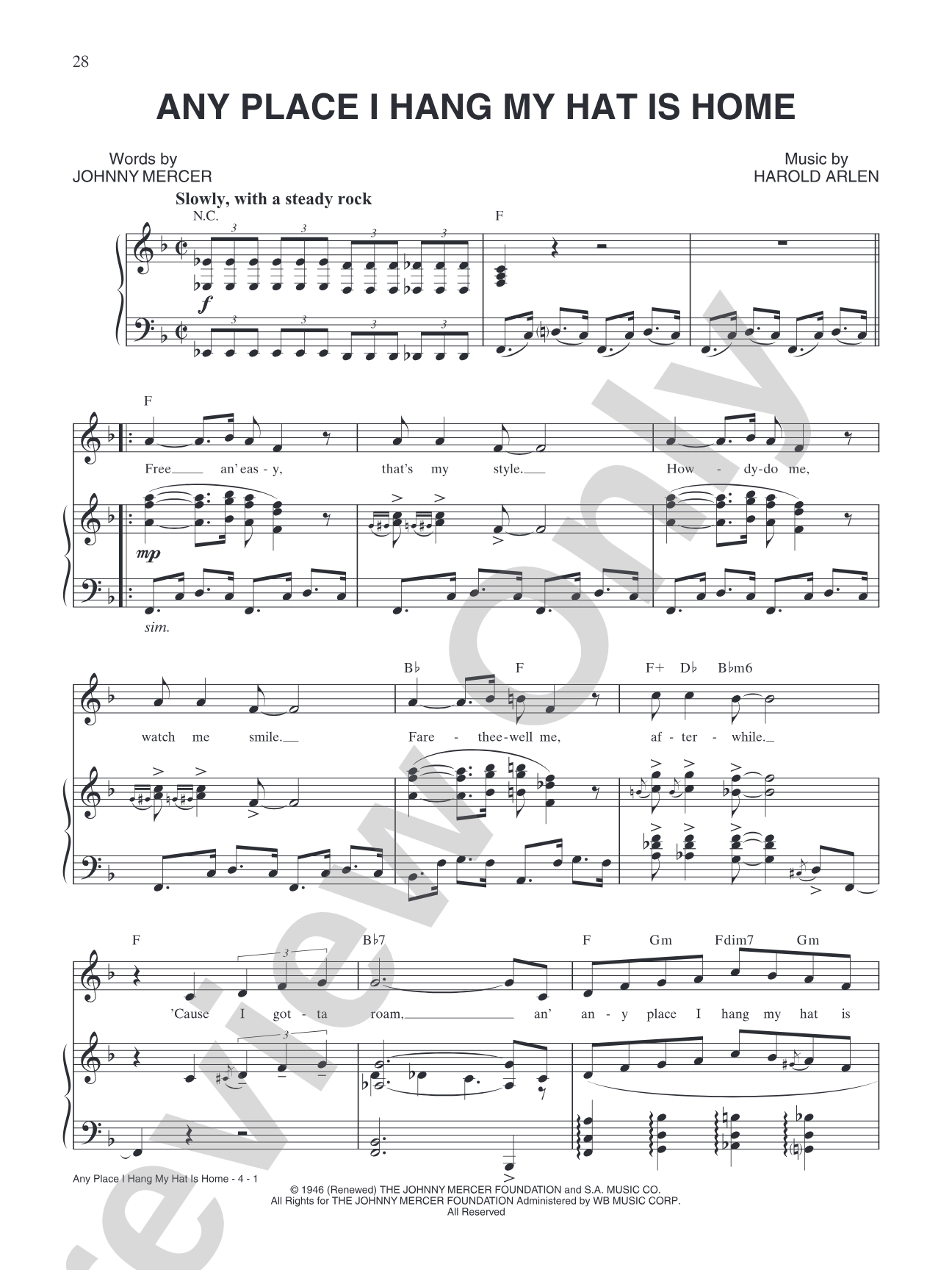 Any Place I Hang My Hat is Home: Piano/Vocal/Chords