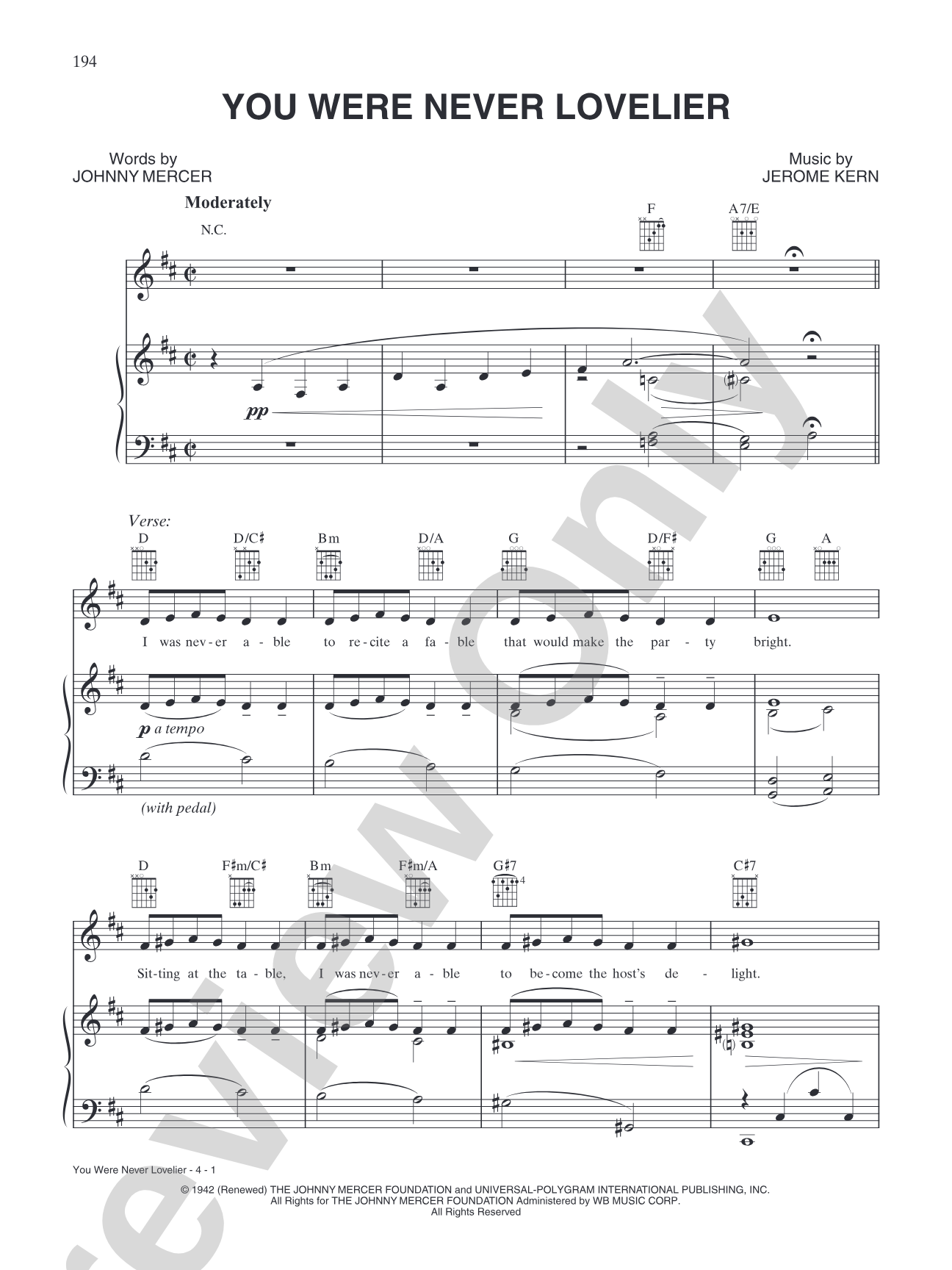 You Were Never Lovelier: Piano/Vocal/Chords