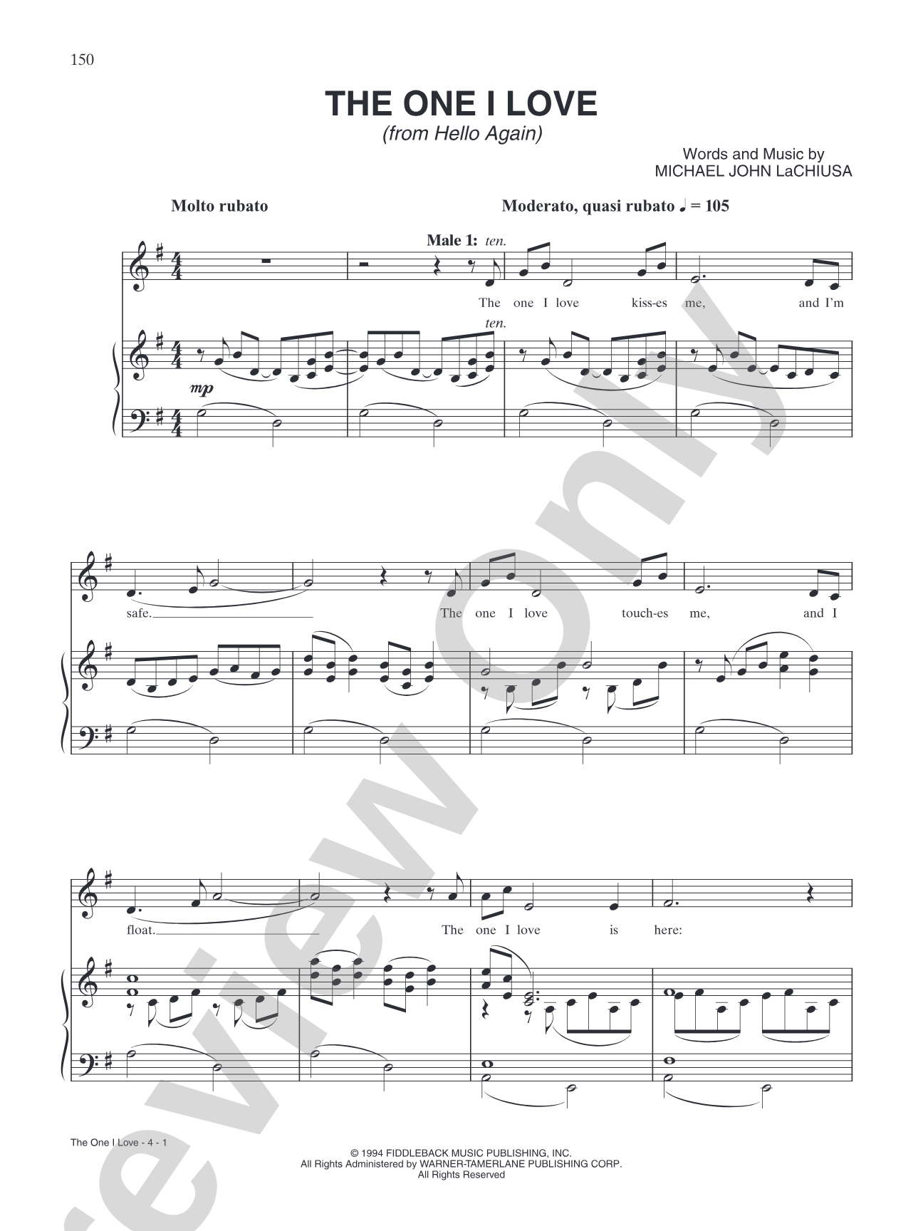 The One I Love (from "Hello Again"): Piano/Vocal/Chords