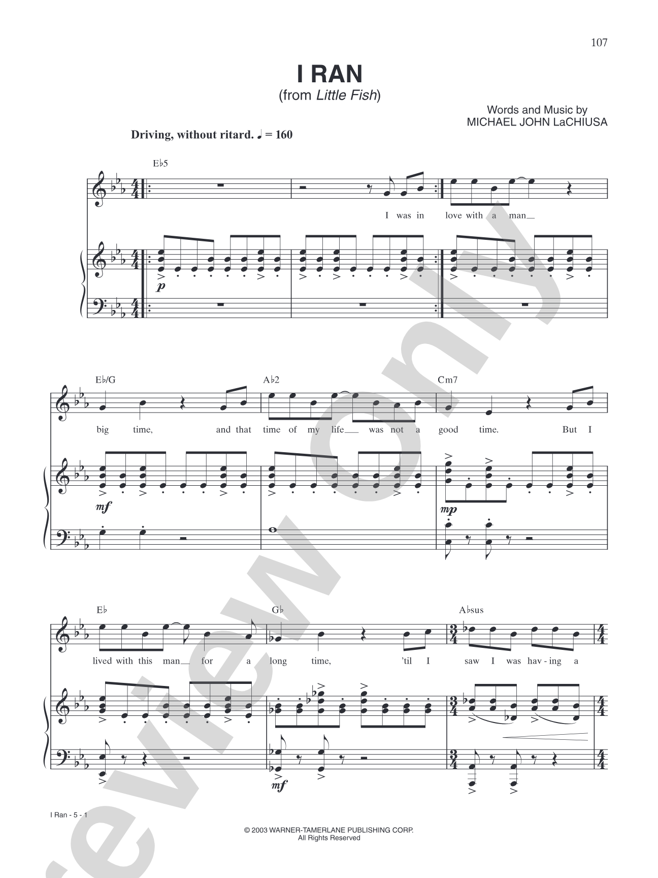 I Ran (from "Little Fish"): Piano/Vocal/Chords