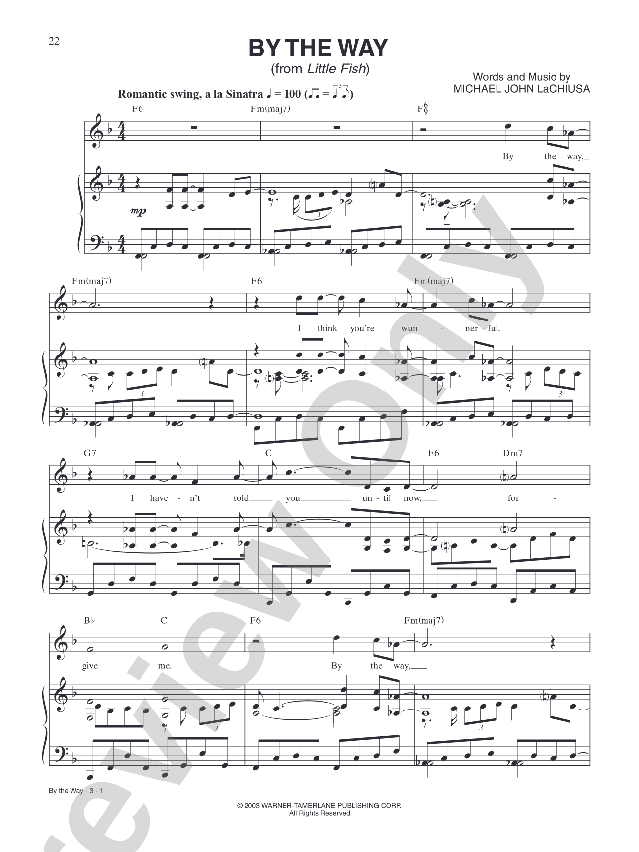 By The Way (from "Little Fish"): Piano/Vocal/Chords