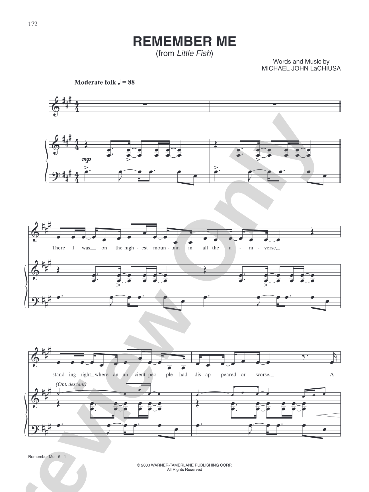 Remember Me (from "Little Fish"): Piano/Vocal/Chords