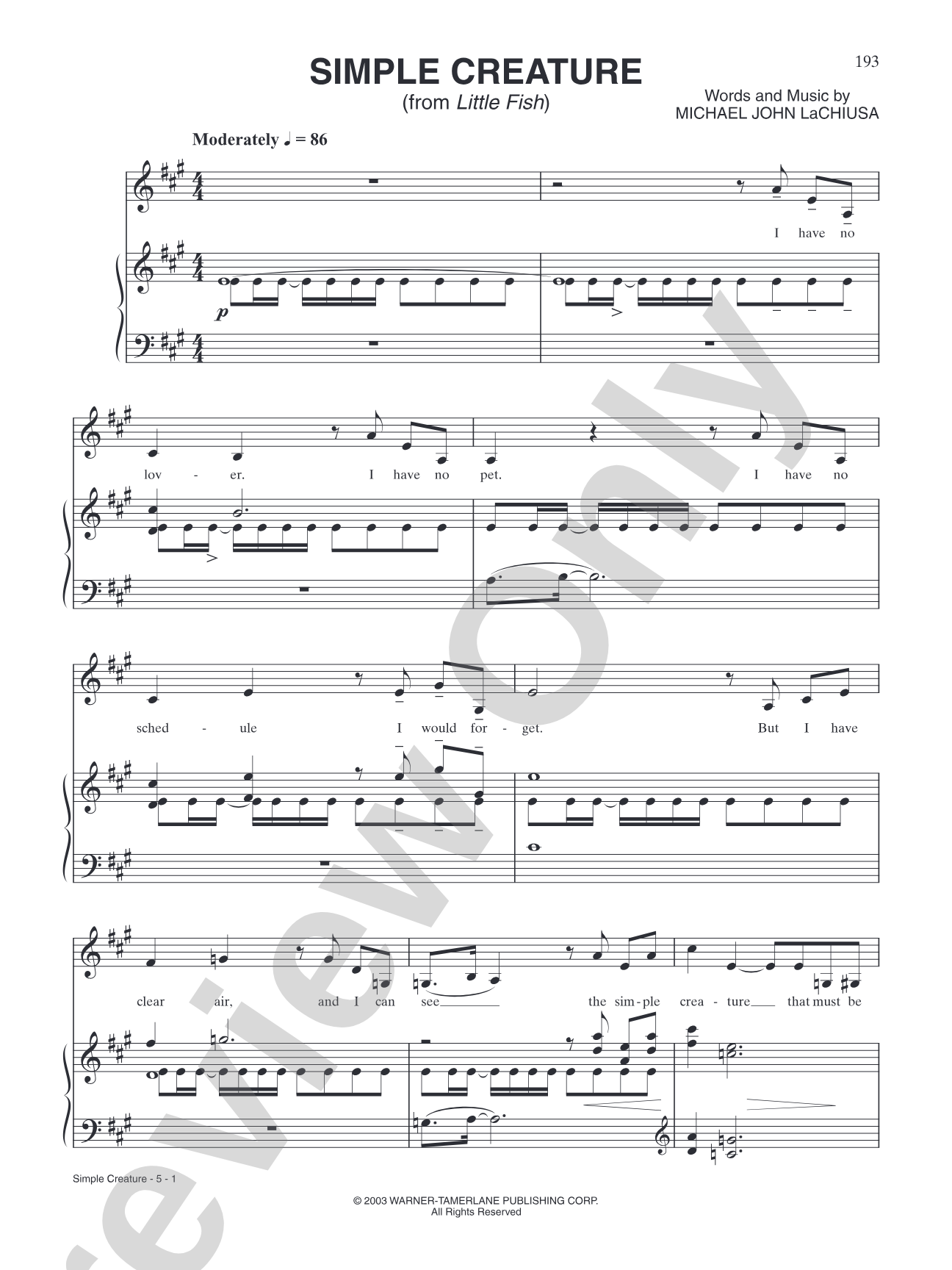 Simple Creature (from "Little Fish"): Piano/Vocal/Chords