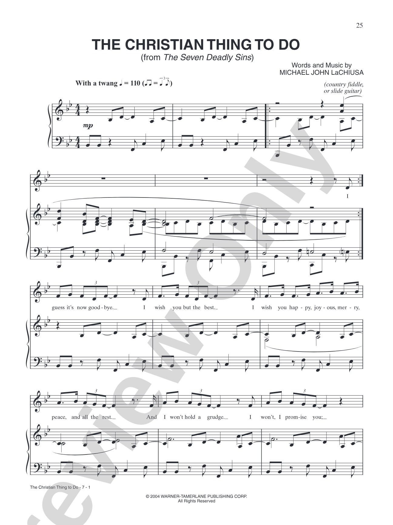 The Christian Thing To Do (from "The Seven Deadly Sins"): Piano/Vocal/Chords