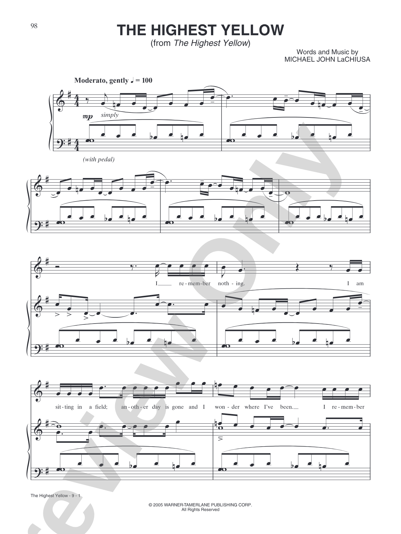 The Highest Yellow (from "The Highest Yellow"): Piano/Vocal/Chords
