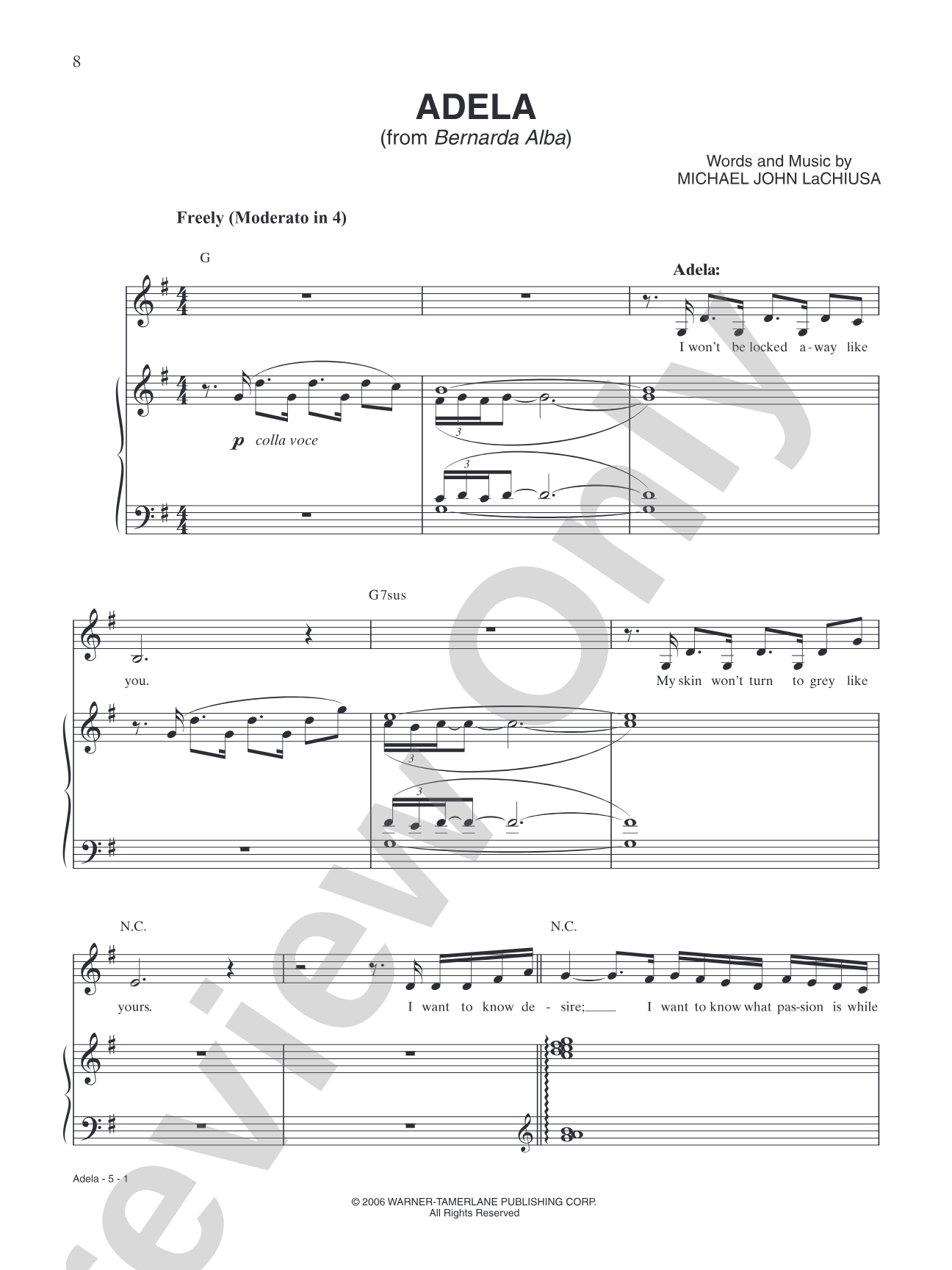 Adela (from "Bernarda Alba"): Piano/Vocal/Chords