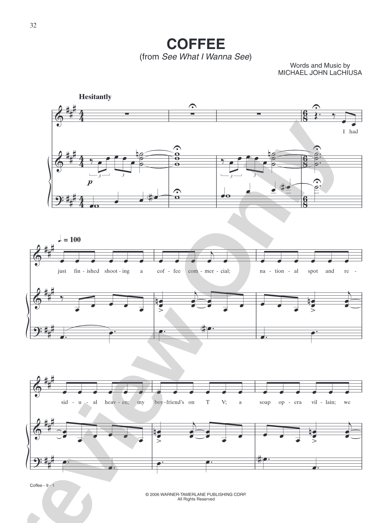 Coffee (from "See What I Wanna See"): Piano/Vocal/Chords