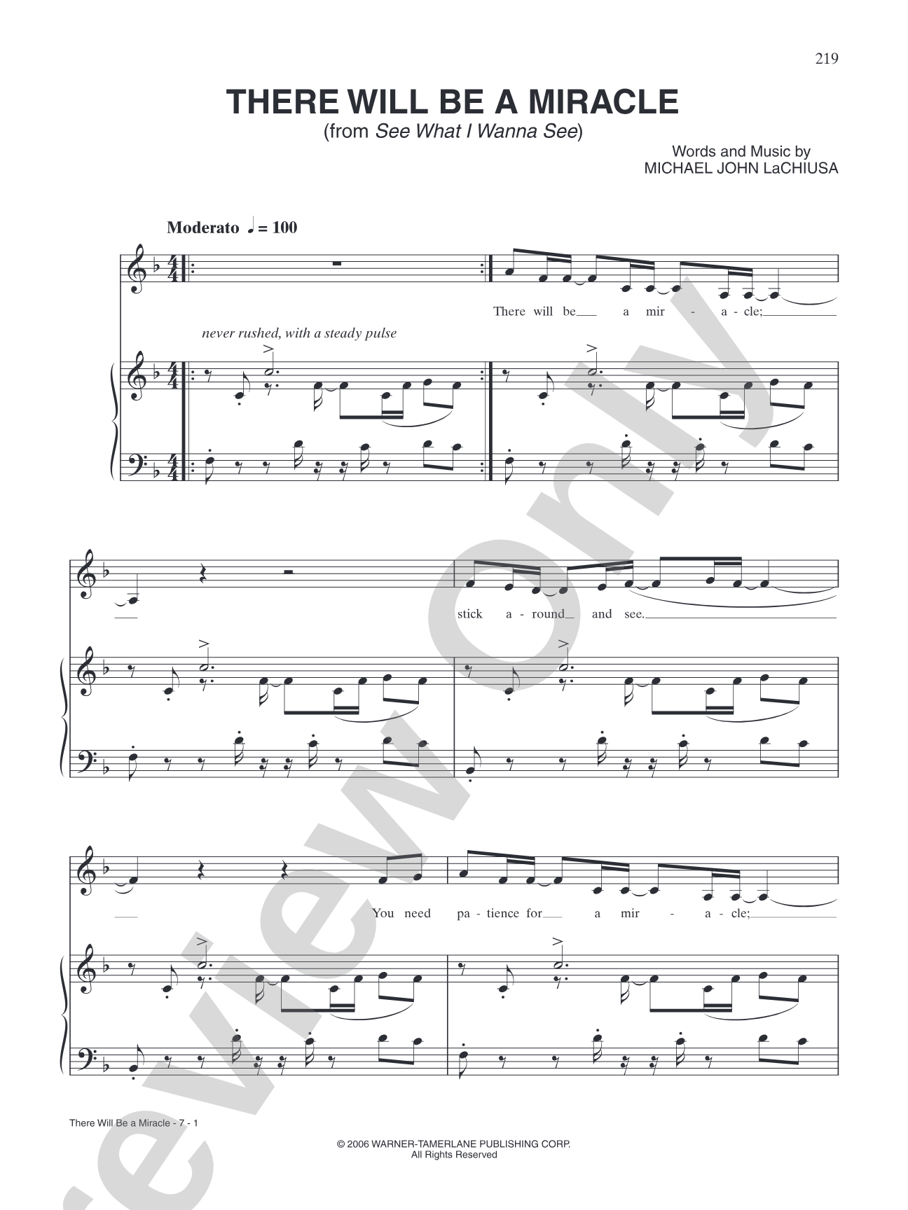 There Will Be A Miracle (from "See What I Wanna See"): Piano/Vocal/Chords