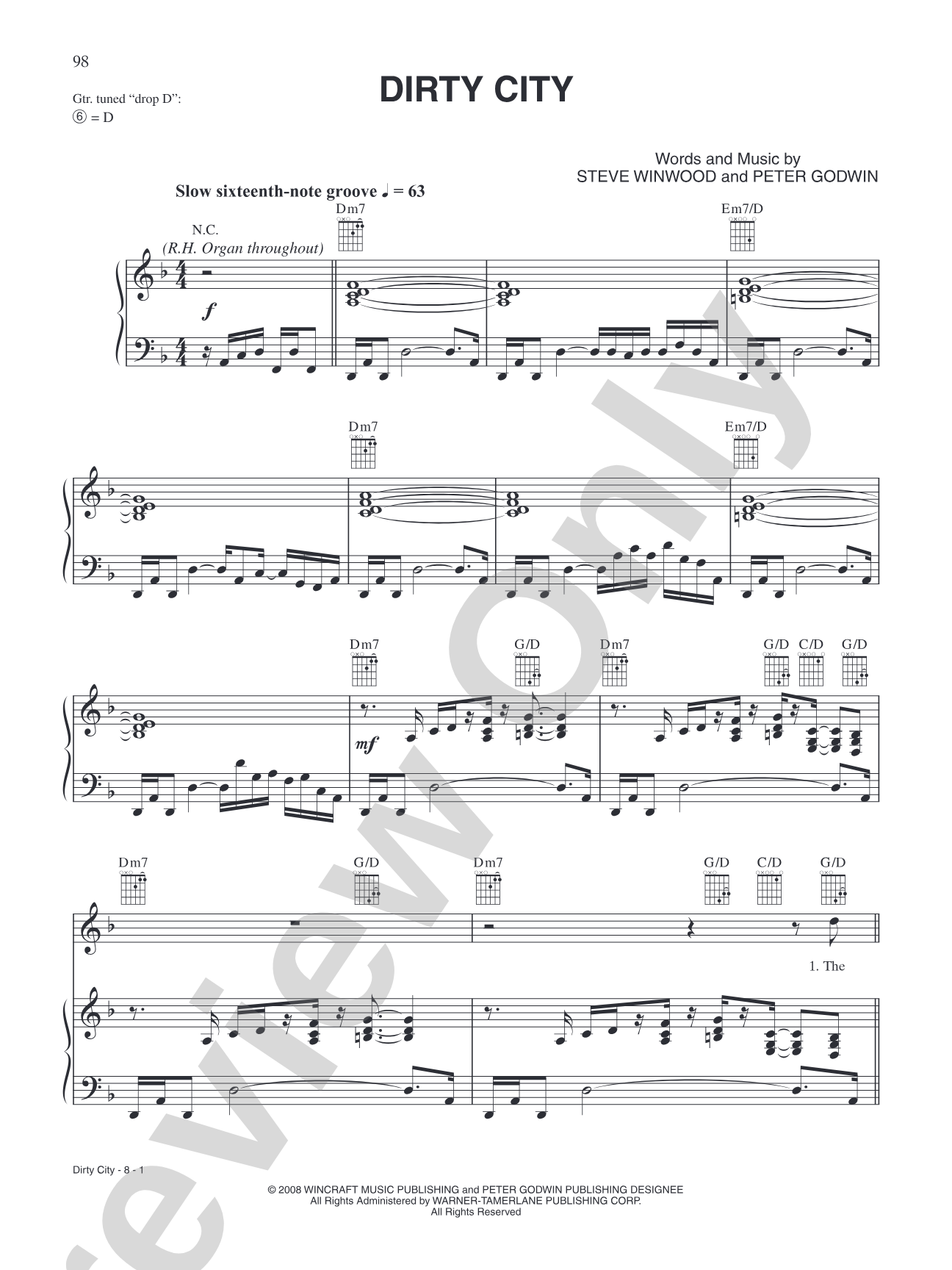 Dirty City: Piano/Vocal/Chords