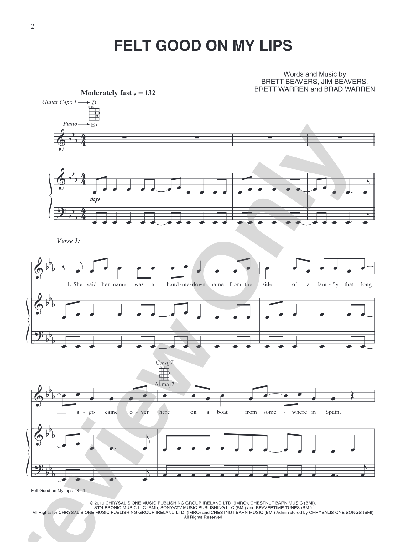 Felt Good On My Lips: Piano/Vocal/Chords