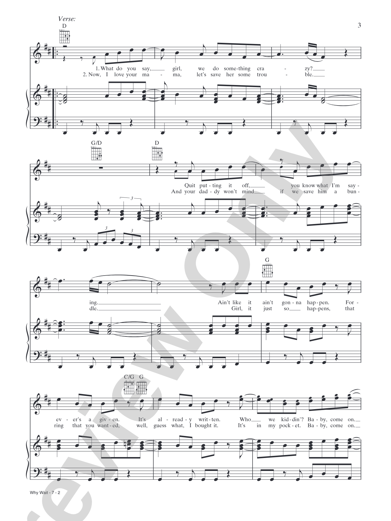 Why Wait: Piano/Vocal/Chords