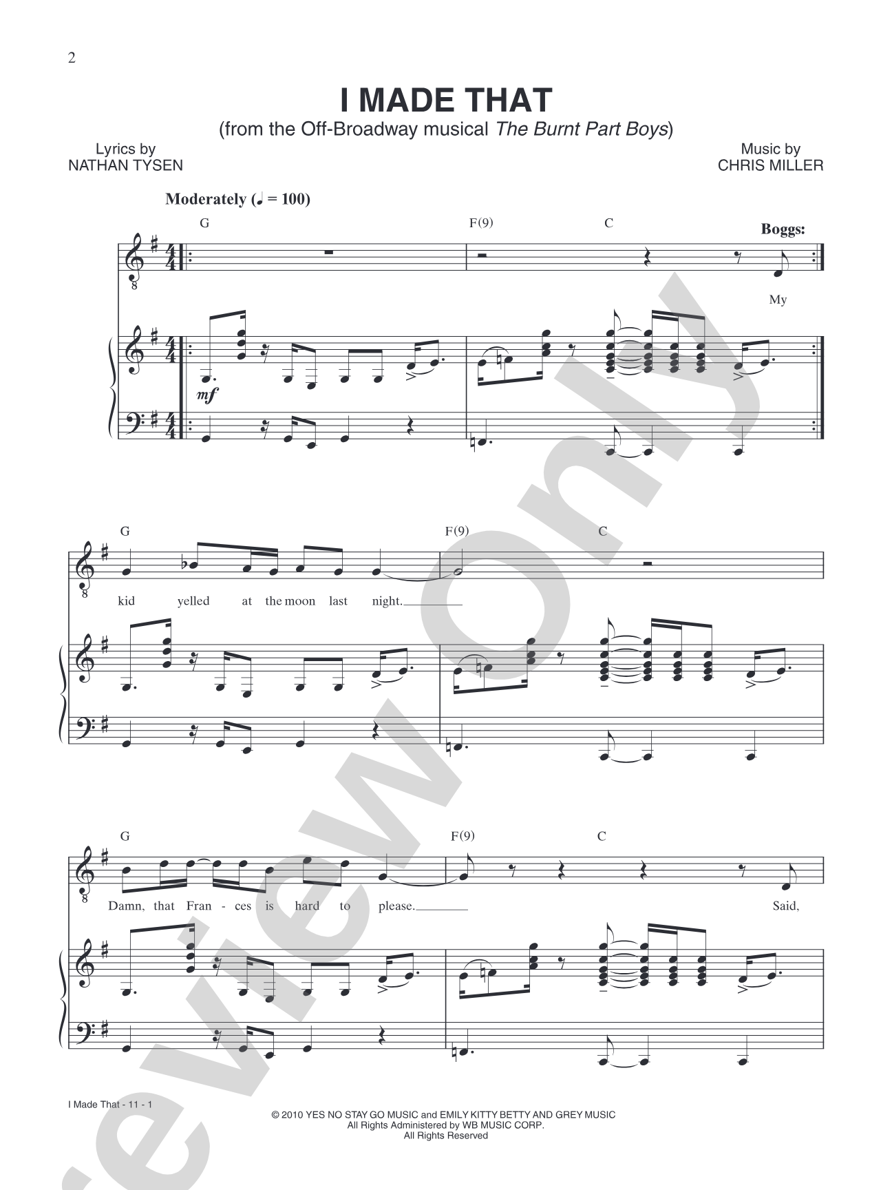 I Made That (from "The Burnt Part Boys"): Piano/Vocal/Chords