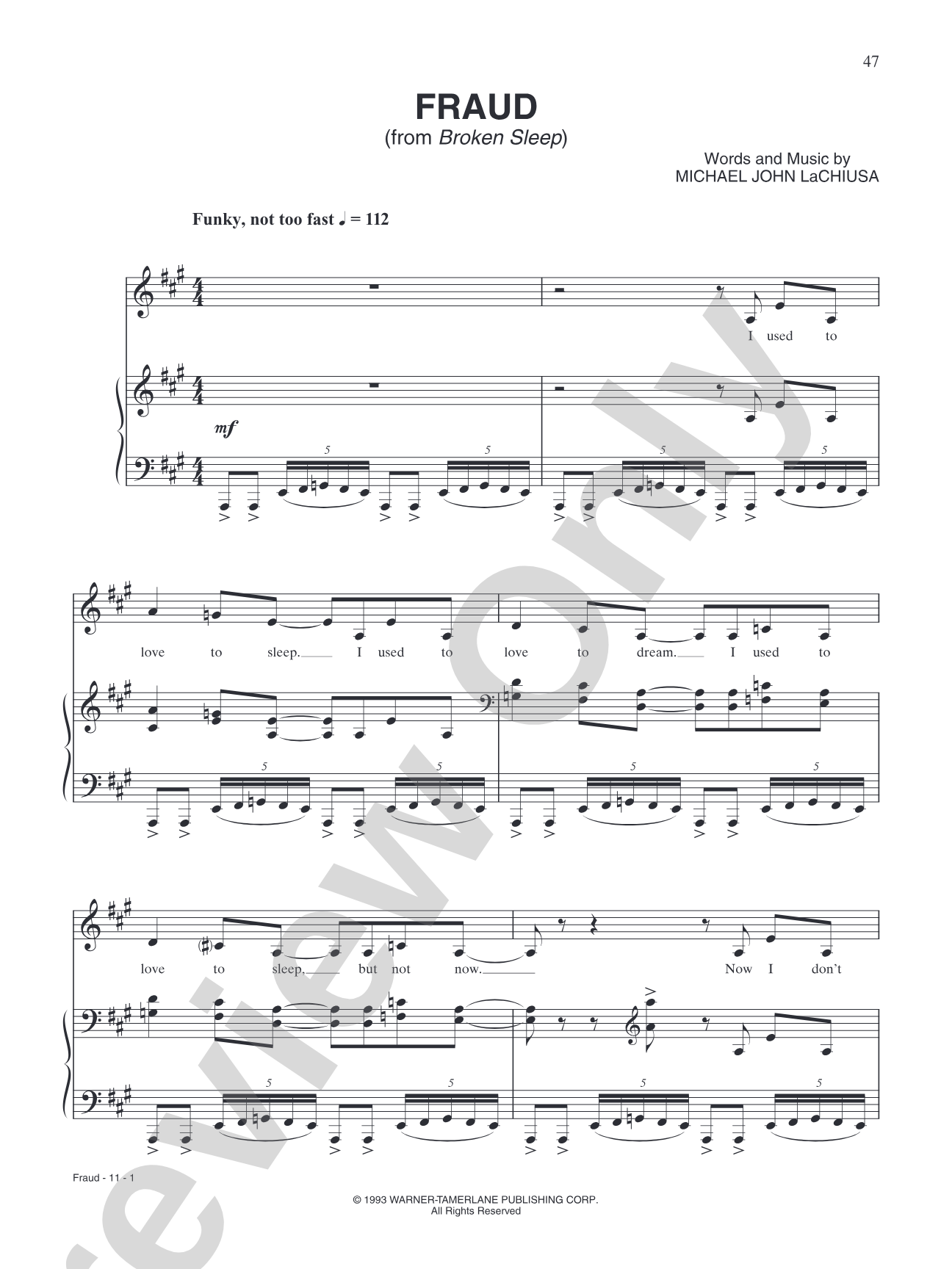 Fraud (from "Broken Sleep"): Piano/Vocal/Chords