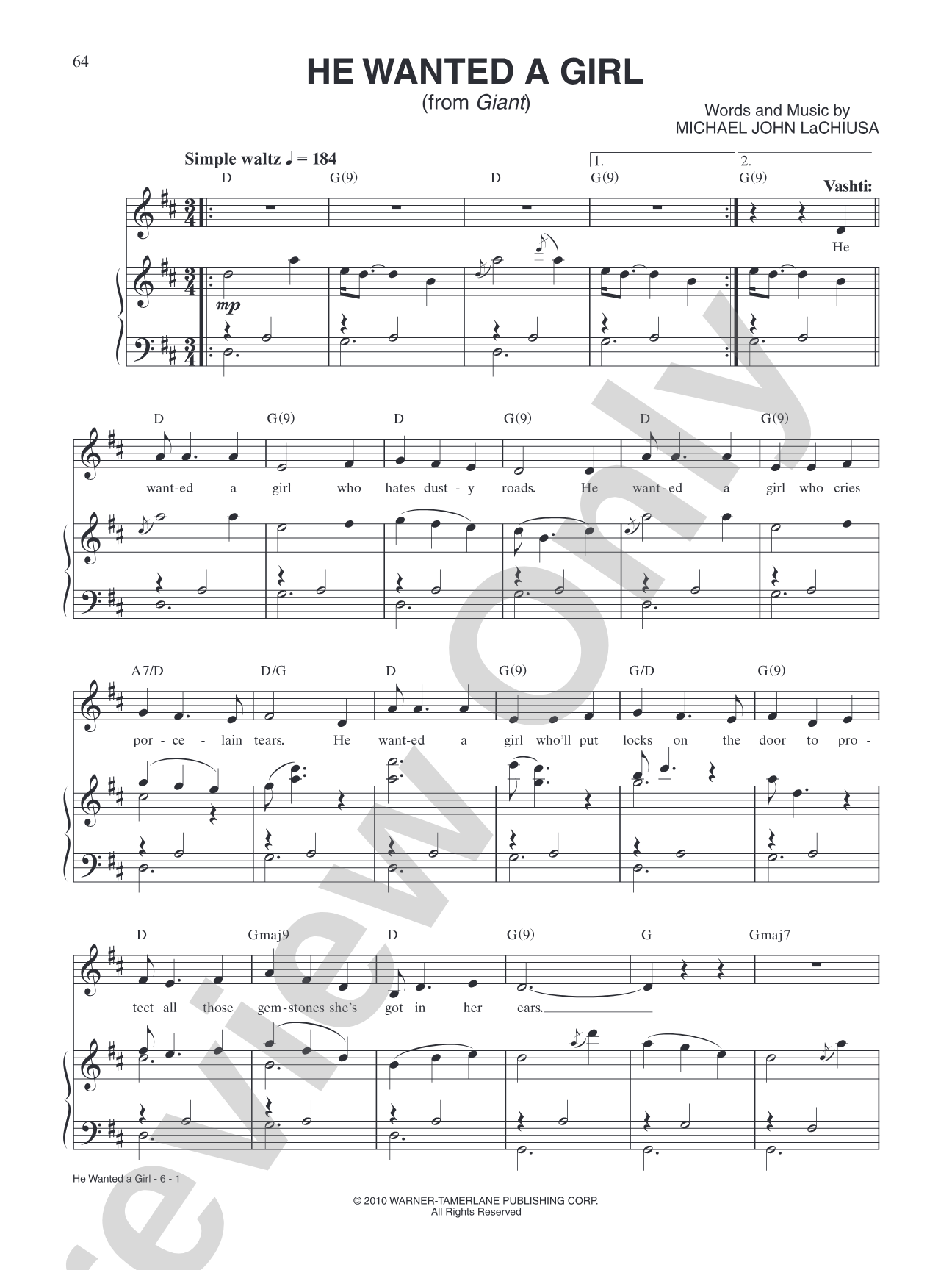 He Wanted a Girl (from "Giant"): Piano/Vocal/Chords