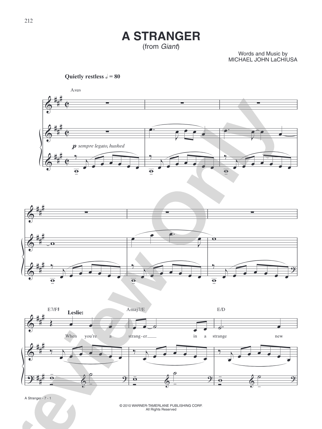 A Stranger (from "Giant"): Piano/Vocal/Chords