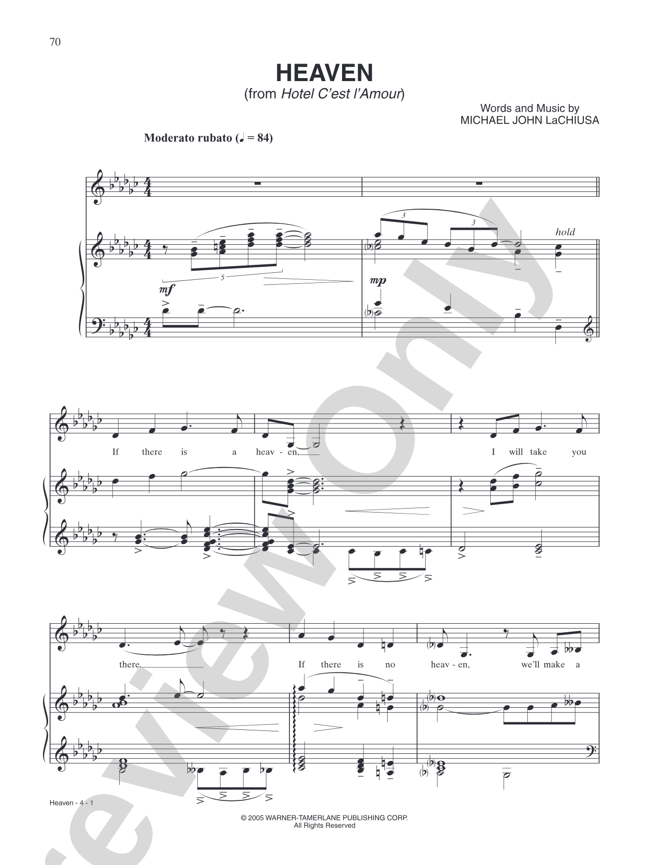 Heaven (from "Hotel C'est l'Amour"): Piano/Vocal/Chords