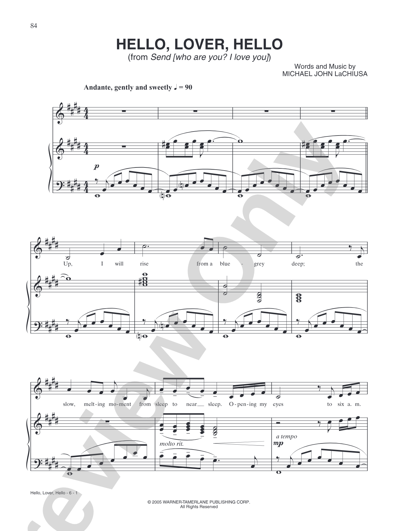 Hello, Lover, Hello (from "Send (who are you? I love you)"): Piano/Vocal/Chords