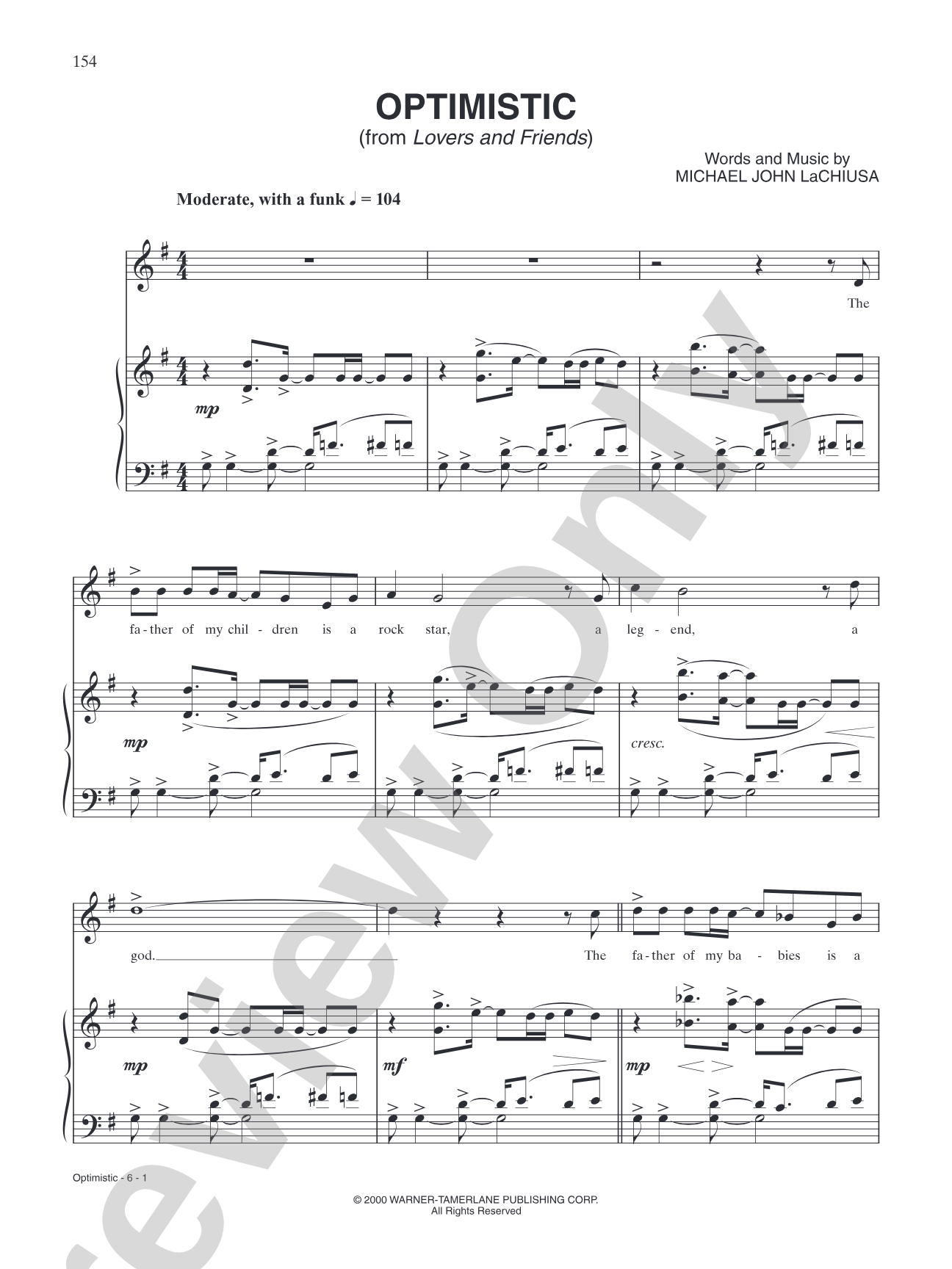 Optimistic (from "Lovers and Friends"): Piano/Vocal/Chords