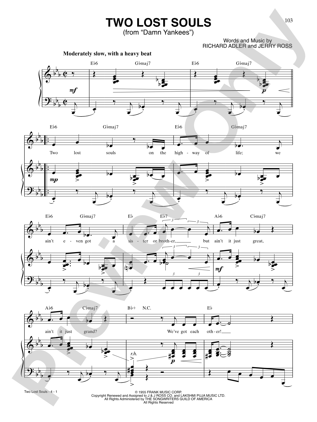 Two Lost Souls (from "Damn Yankees"): Piano/Vocal/Chords
