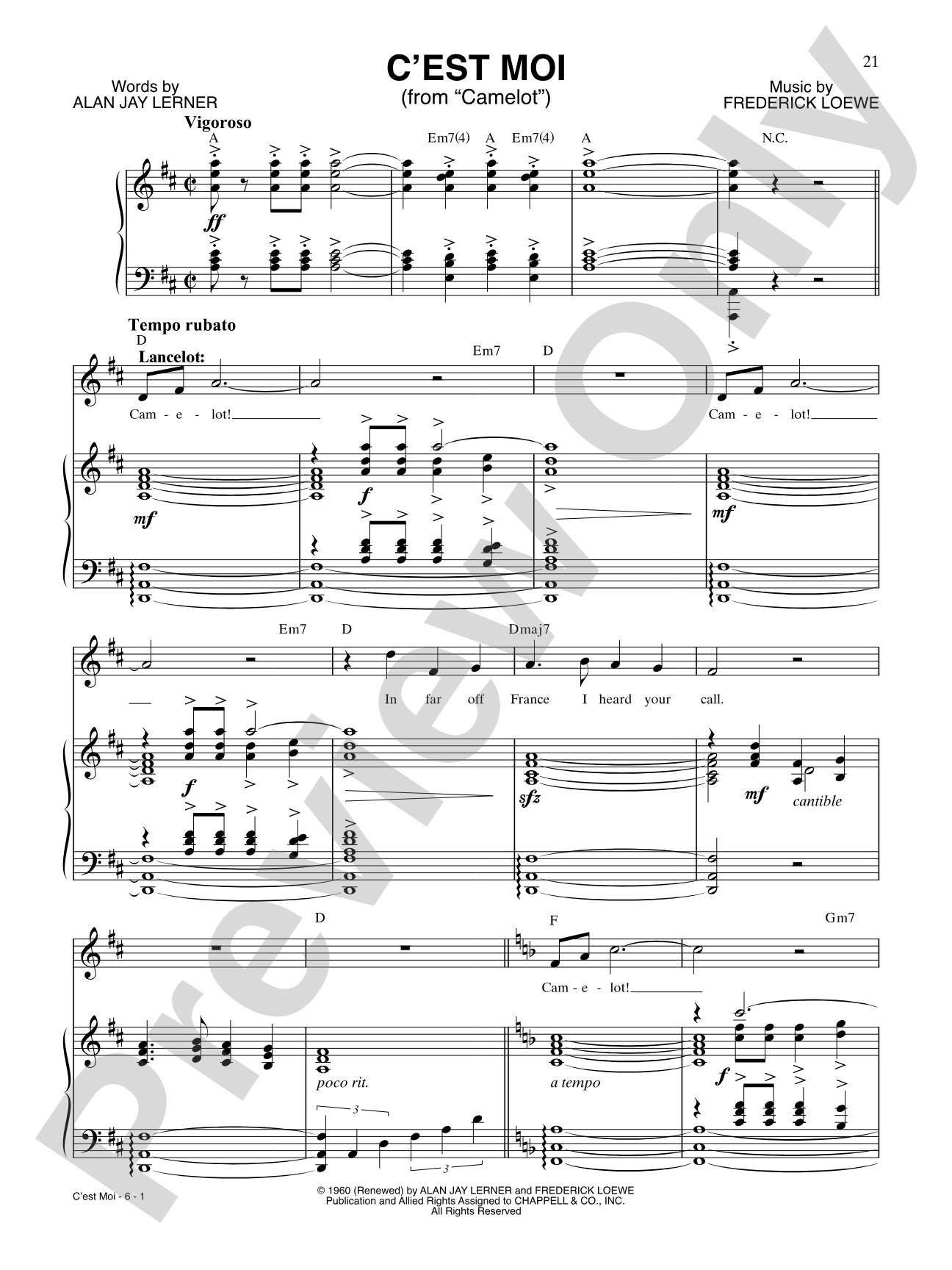 C'est Moi (from "Camelot"): Piano/Vocal/Chords