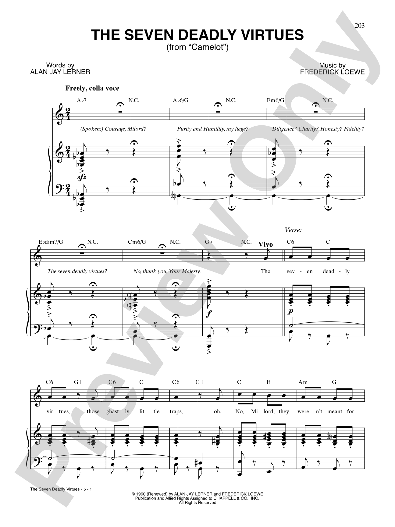 The Seven Deadly Virtues (from "Camelot"): Piano/Vocal/Chords