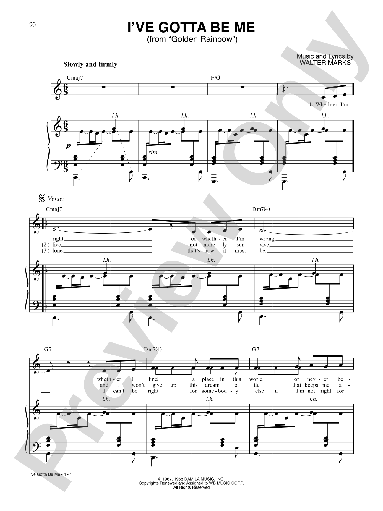 I've Gotta Be Me (from "Golden Rainbow"): Piano/Vocal/Chords