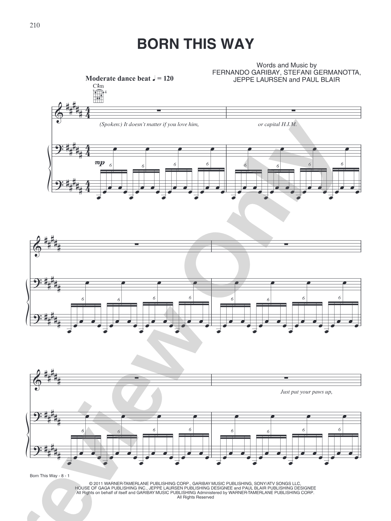 Born This Way: Piano/Vocal/Chords