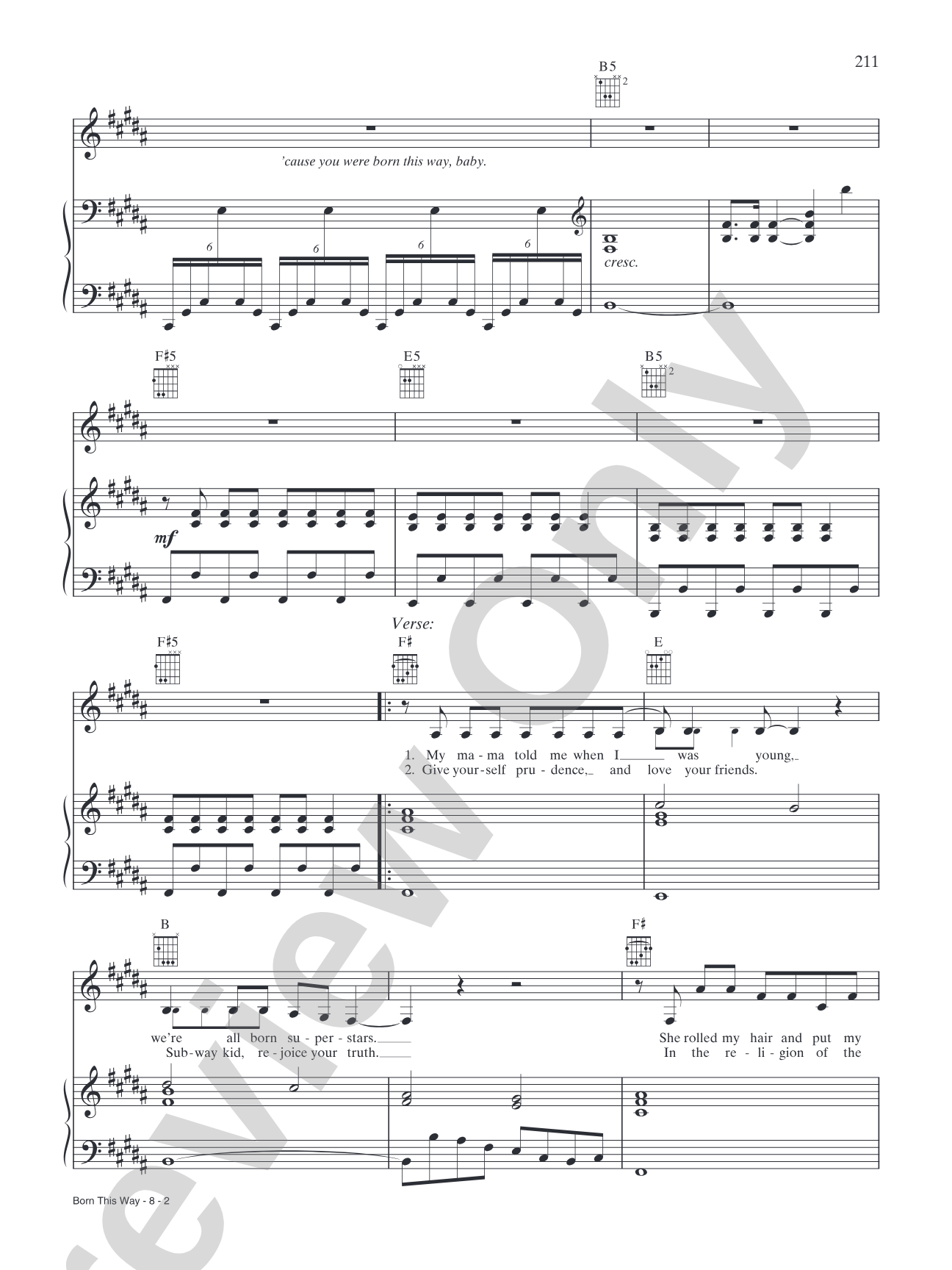 Born This Way: Piano/Vocal/Chords