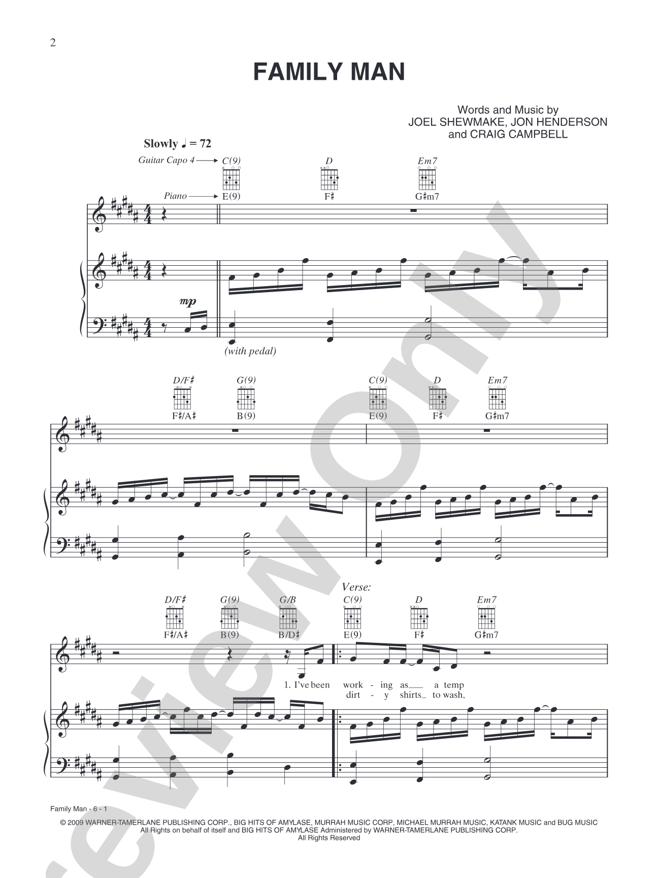 Family Man: Piano/Vocal/Chords