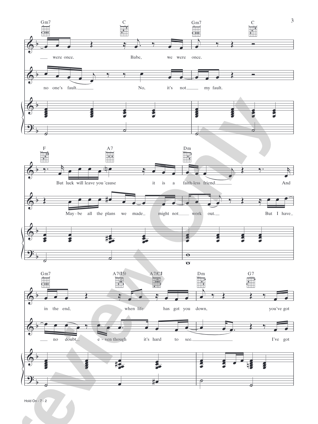 Hold On: Piano/Vocal/Chords