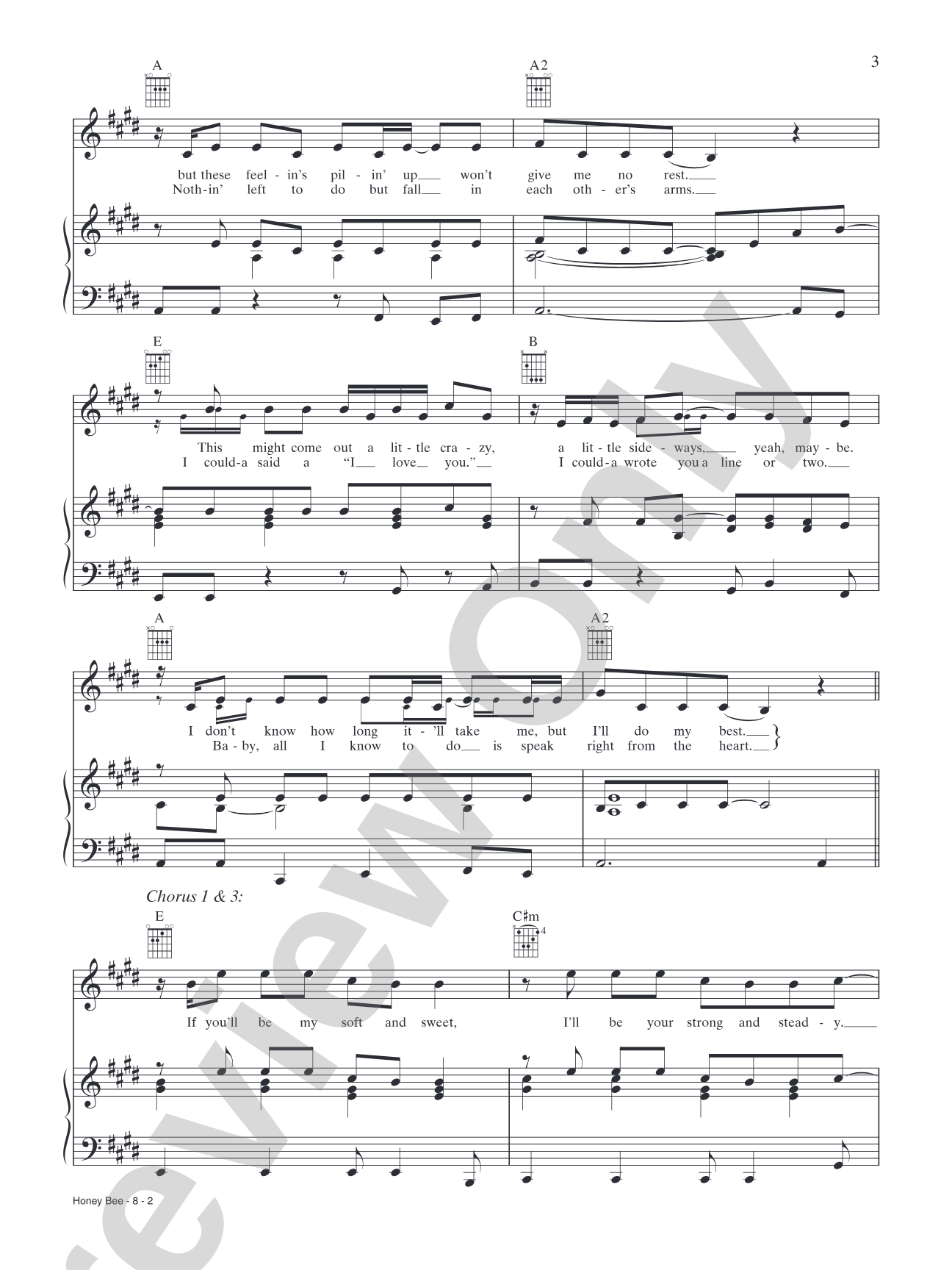 Honey Bee: Piano/Vocal/Chords