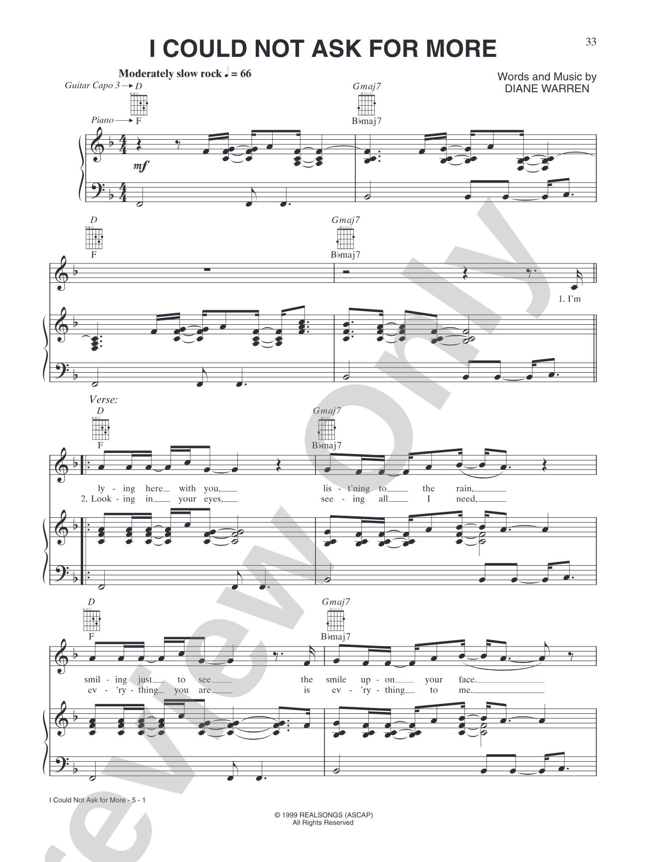 I Could Not Ask For More: Piano/Vocal/Chords