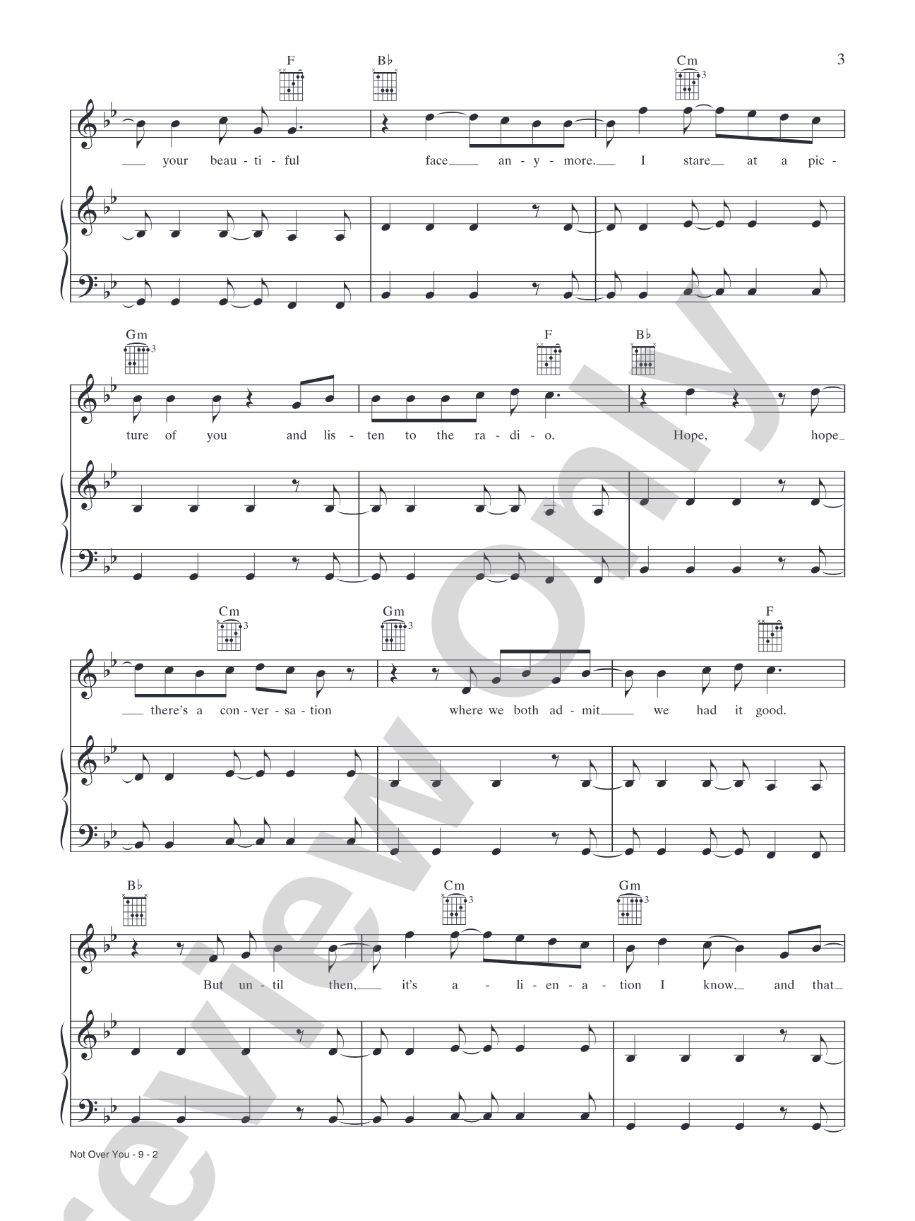 Not Over You: Piano/Vocal/Chords
