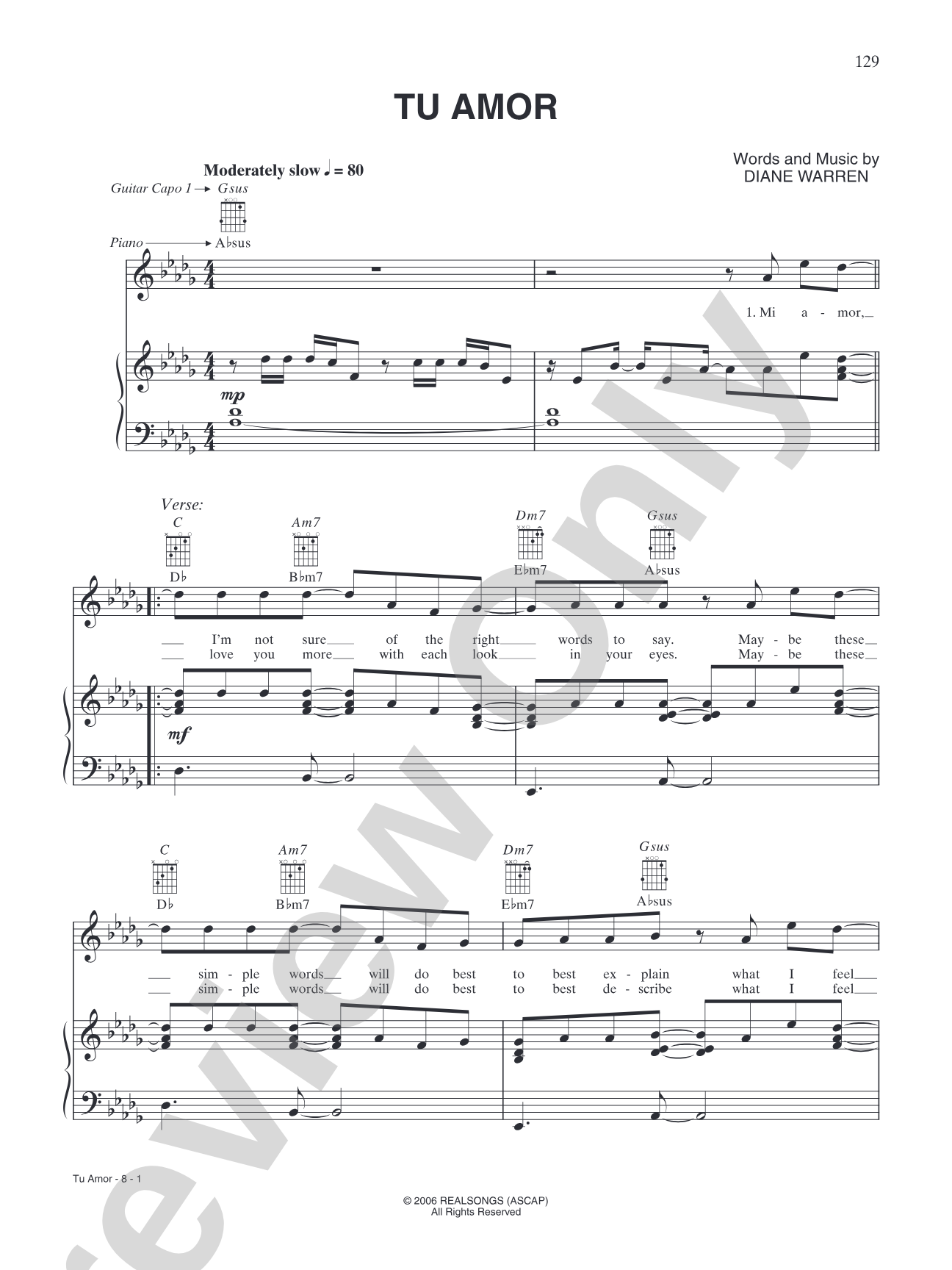 Tu Amor: Piano/Vocal/Chords