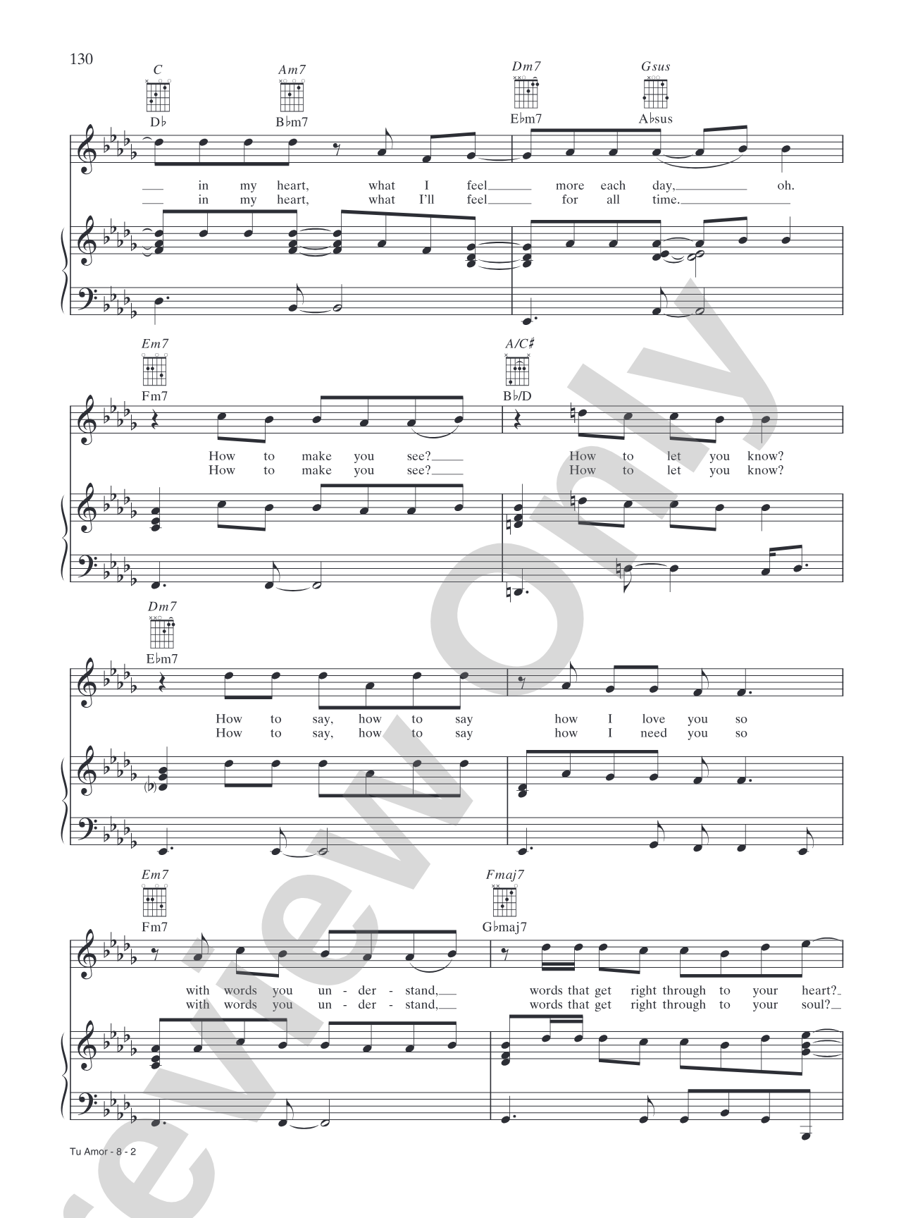 Tu Amor: Piano/Vocal/Chords