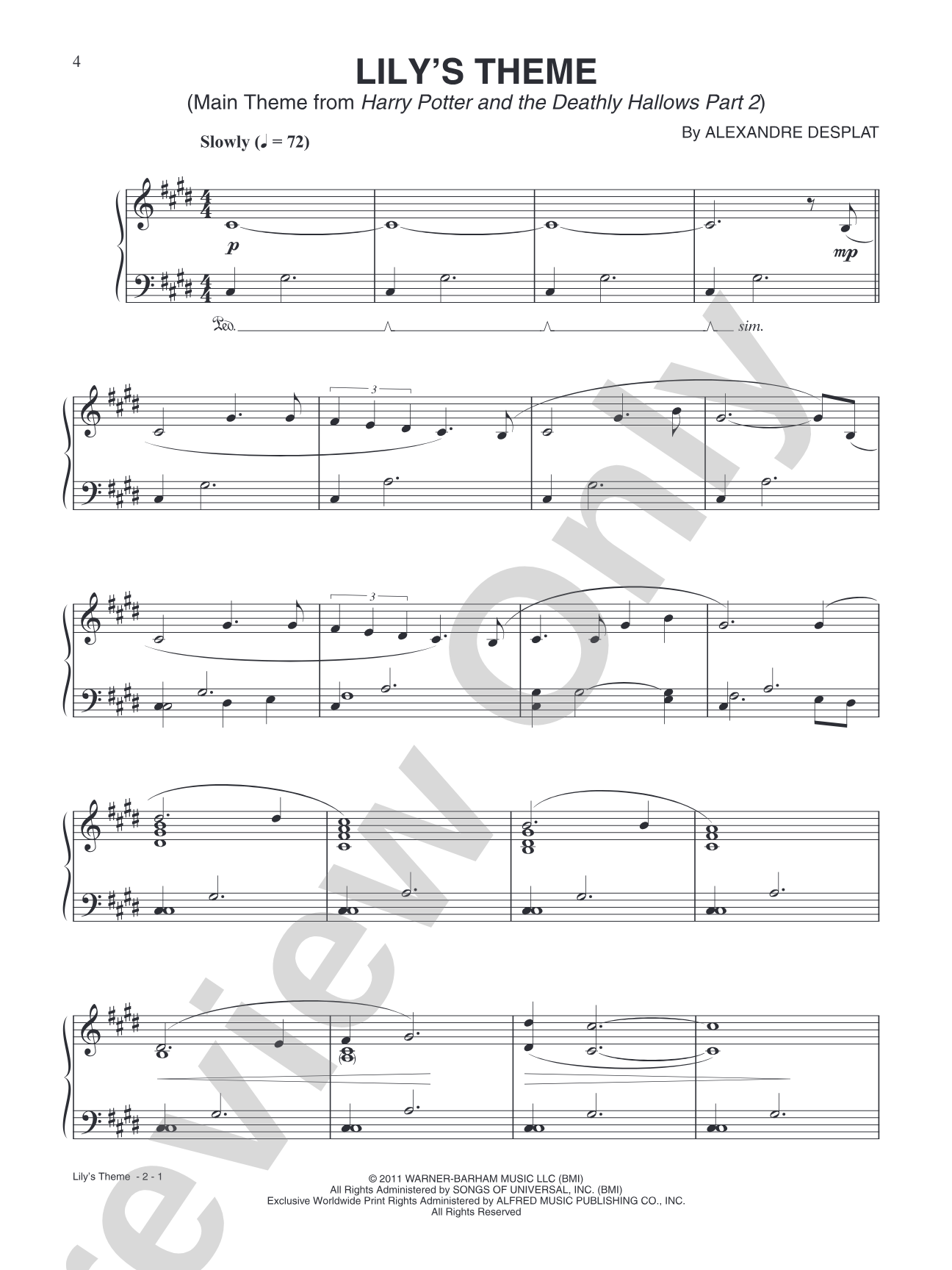 Lily's Theme (from "Harry Potter and the Deathly Hallows Part 2"): Piano