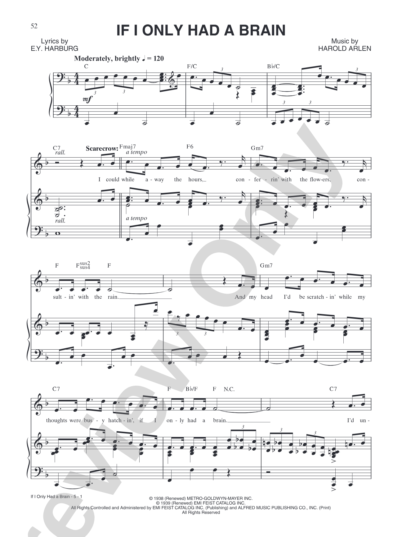 If I Only Had a Brain (from Andrew Lloyd Webber's "The Wizard of Oz"): Piano/Vocal/Chords