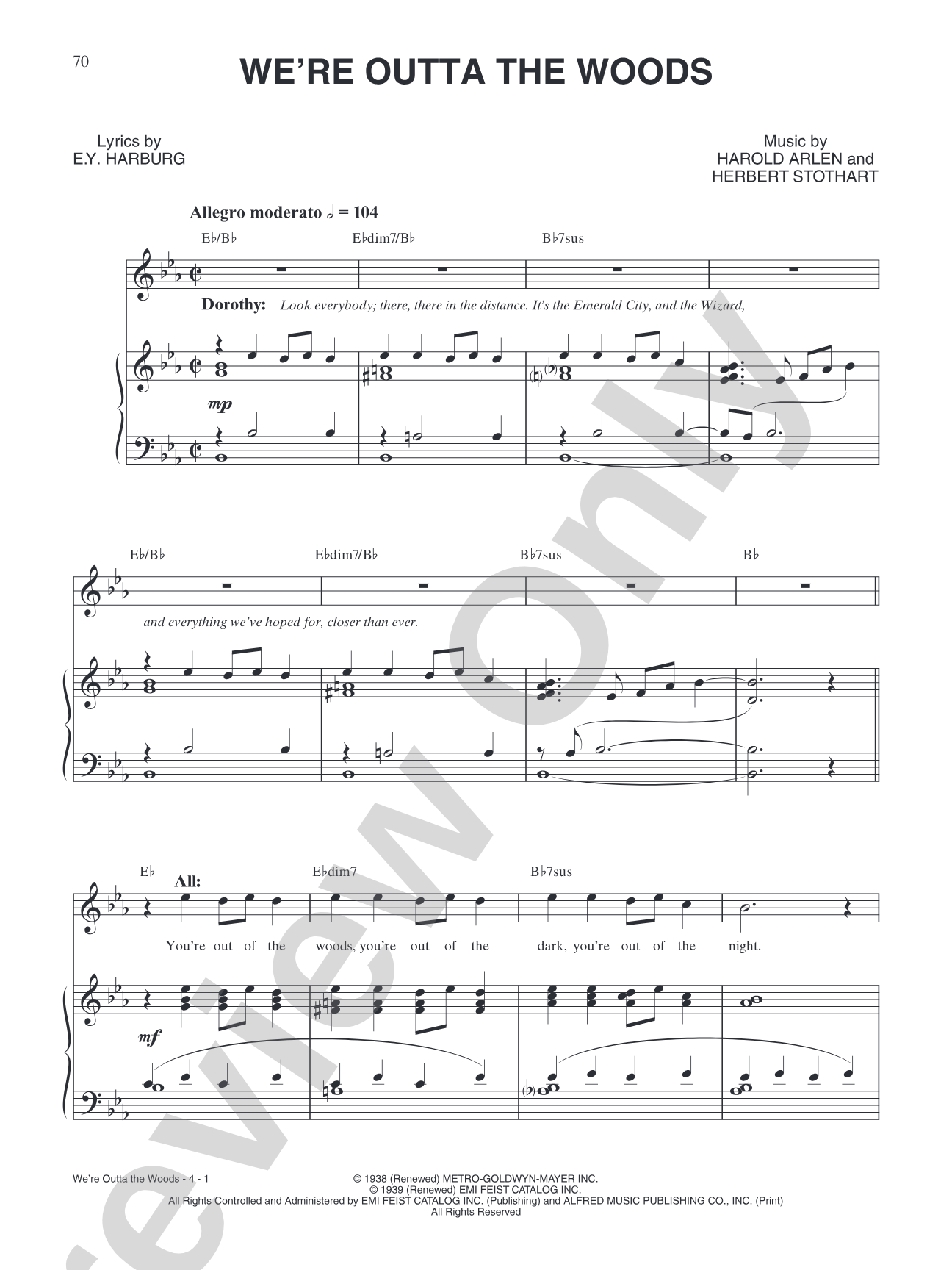 We're Outta the Woods (from Andrew Lloyd Webber's "The Wizard of Oz"): Piano/Vocal/Chords
